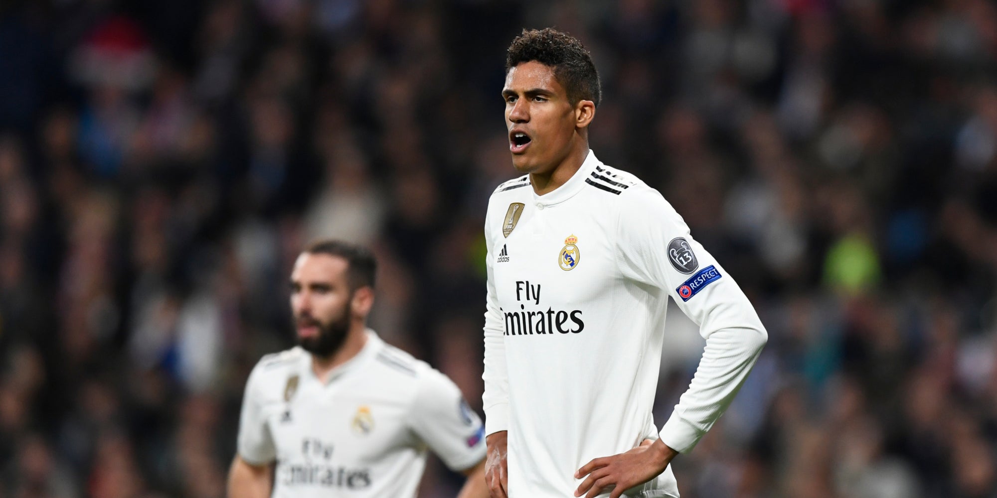 Raphaël Varane sous les couleurs du Real Madrid lors du huitième de finale retour face à l'Ajax Amsterdam, le 5 mars 2019.