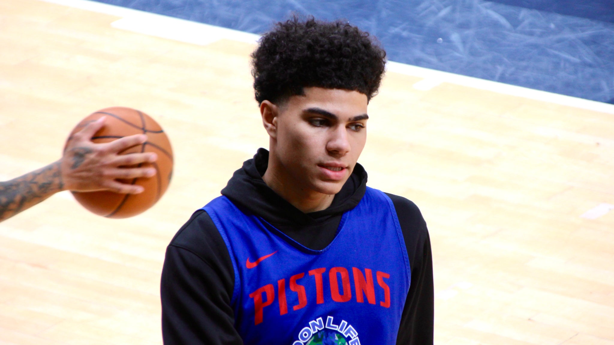 Killian Hayes à l'entraînement des Detroit Pistons, au Palais des Sports Marcel-Cerdan de Levallois, ce mercredi 18 janvier 2023.