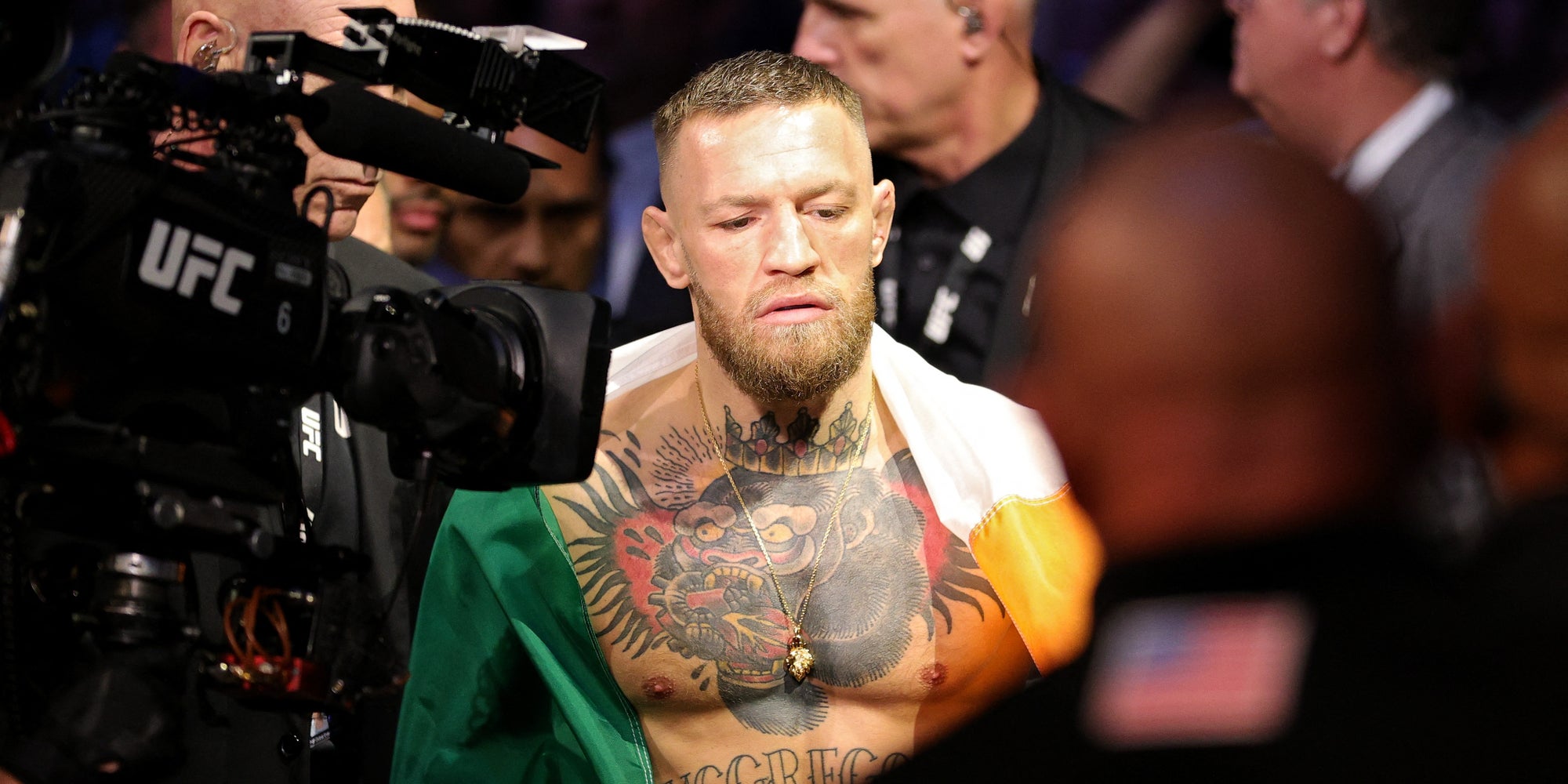 Conor McGregor lors de son combat contre Dustin Poirier lors de l'UFC 264, le 10 juillet 2021 à Las Vegas, États-Unis
