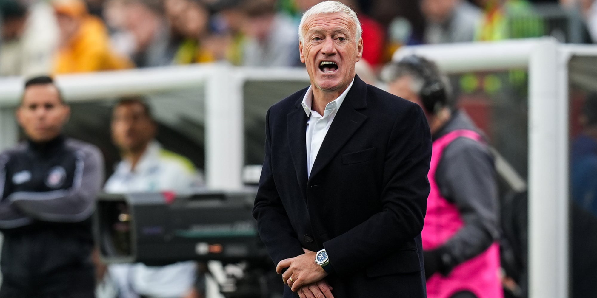 Le sélectionneur de l'Équipe de France Didier Deschamps lors du match amical contre le Brésil au Gillette Stadium de Foxboro (Massachusetts, États-Unis), le 26 mars 2026.