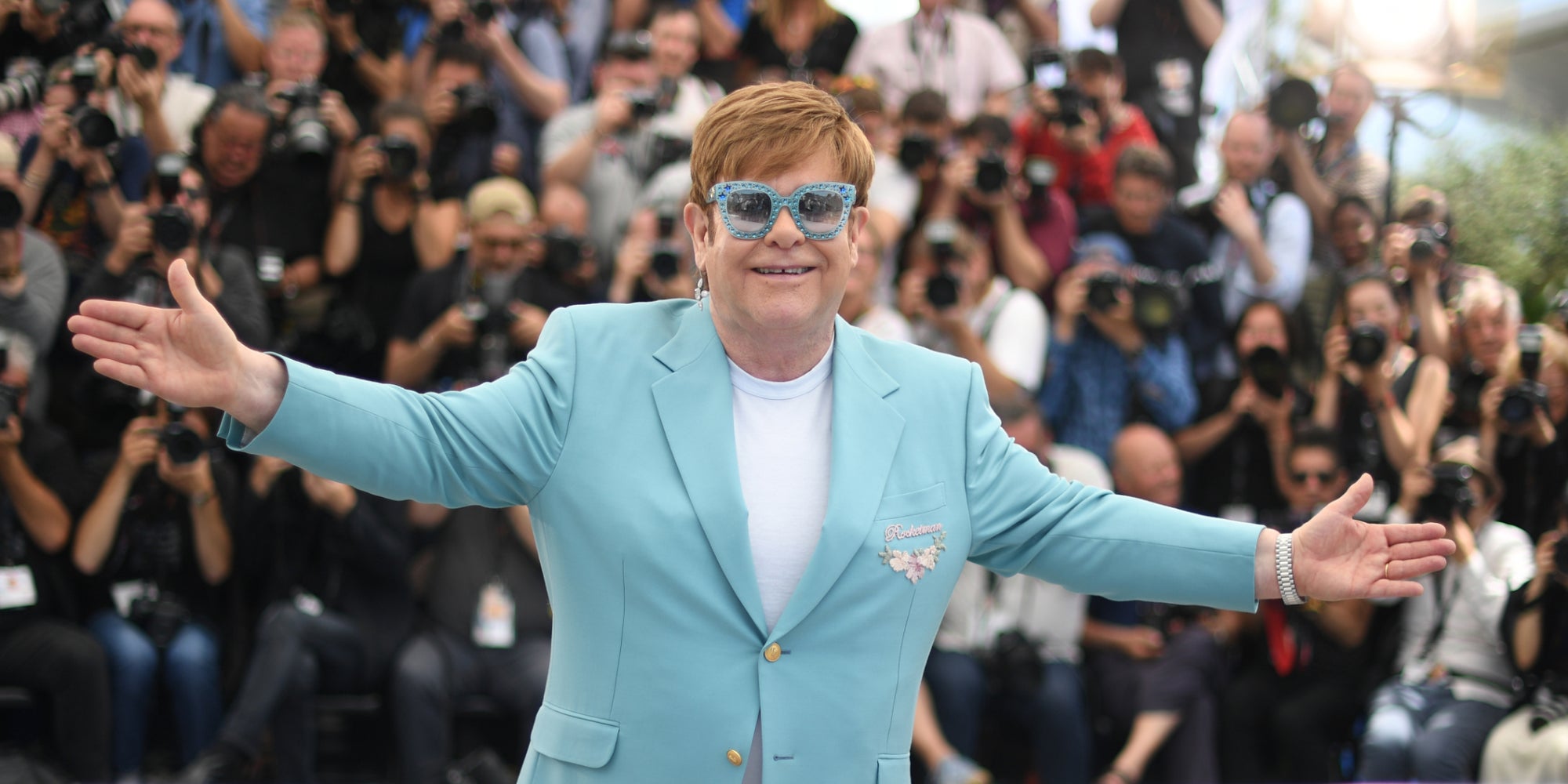 Elton John au photocall pour le film "Rocketman" au 72ème Festival de Cannes, le 16 mai 2019.