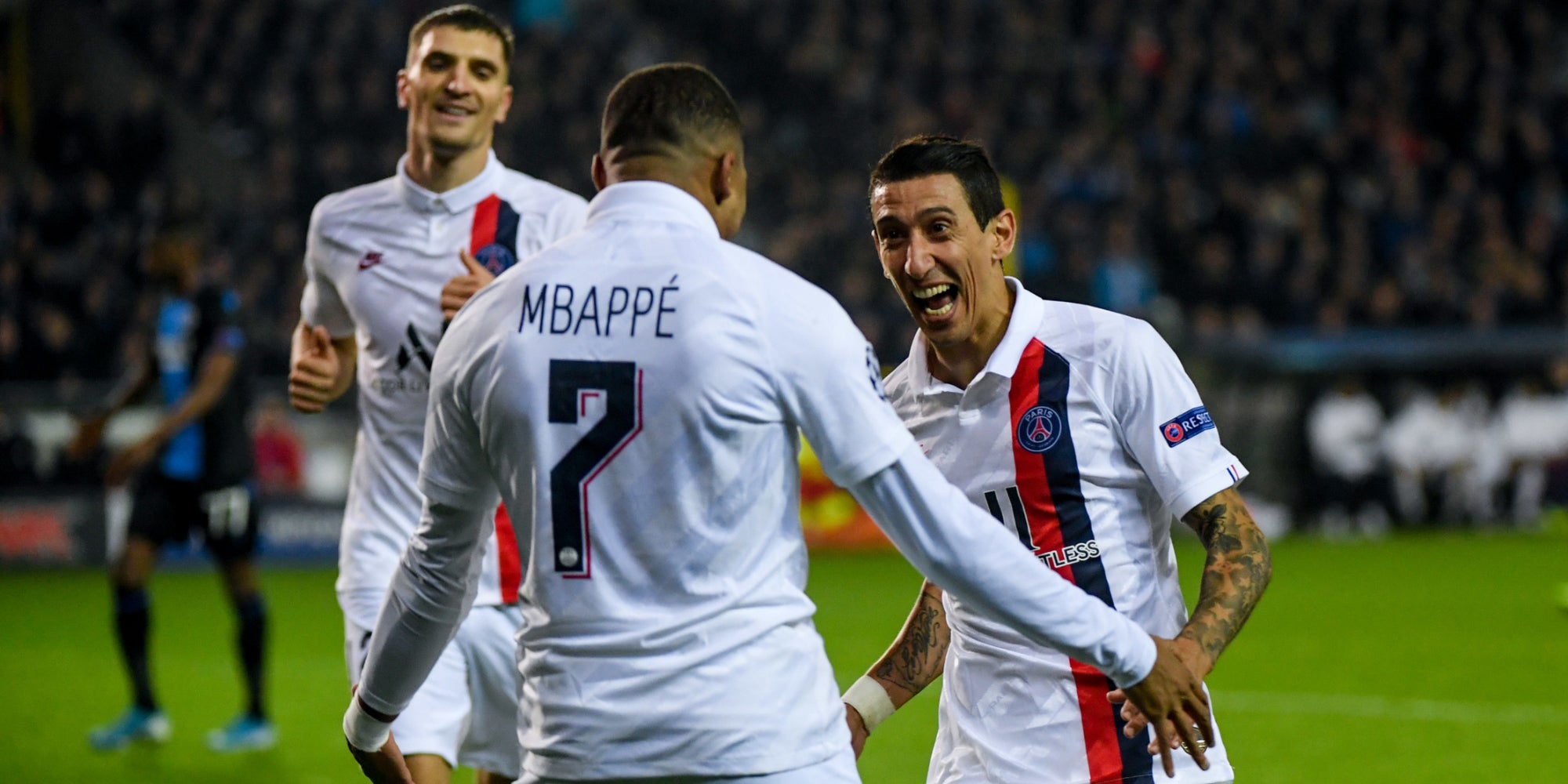 Les joueurs du PSG célèbrent leur belle performance face au Club Bruges, en troisième journée de Ligue des champions, le 22 octobre 2019.