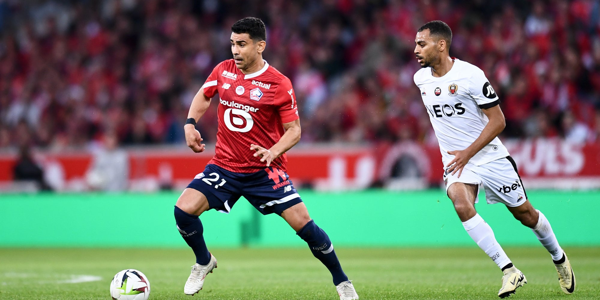 Benjamin André et Alexis Claude Maurice lors de Lille - Nice, le 19 mai 2024 au Stade Pierre-Mauroy (Lille).