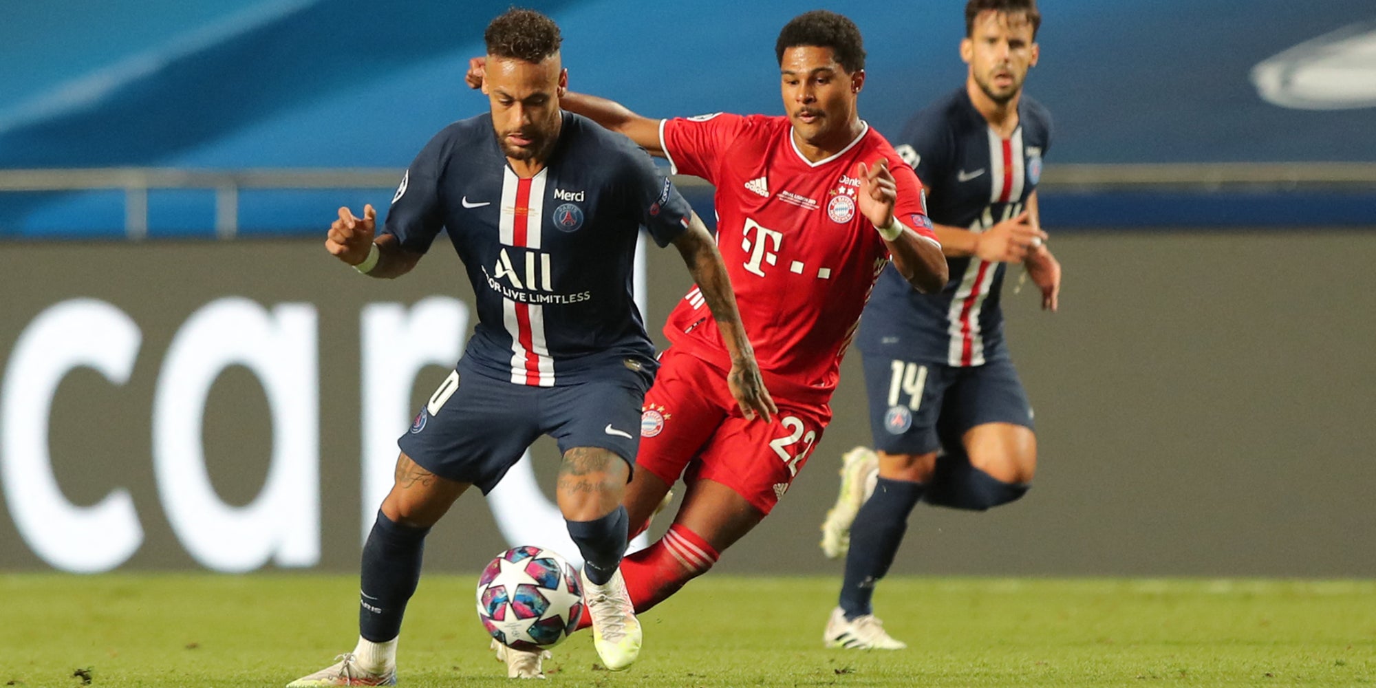 Neymar en action contre le Bayern Munich, lors de la finale de la Ligue des Champions 2019-20, le 23 août 2020 à Lisbonne