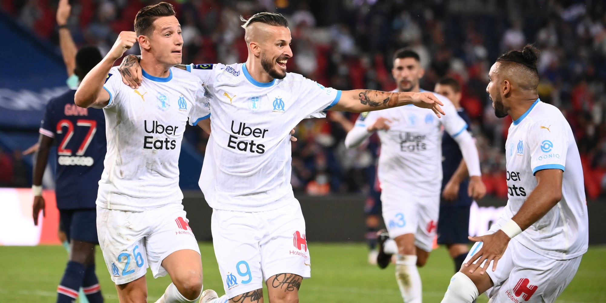 Les joueurs de l'OM lors de leur victoire au Parc des Princes, Paris, le 13 septembre 2020