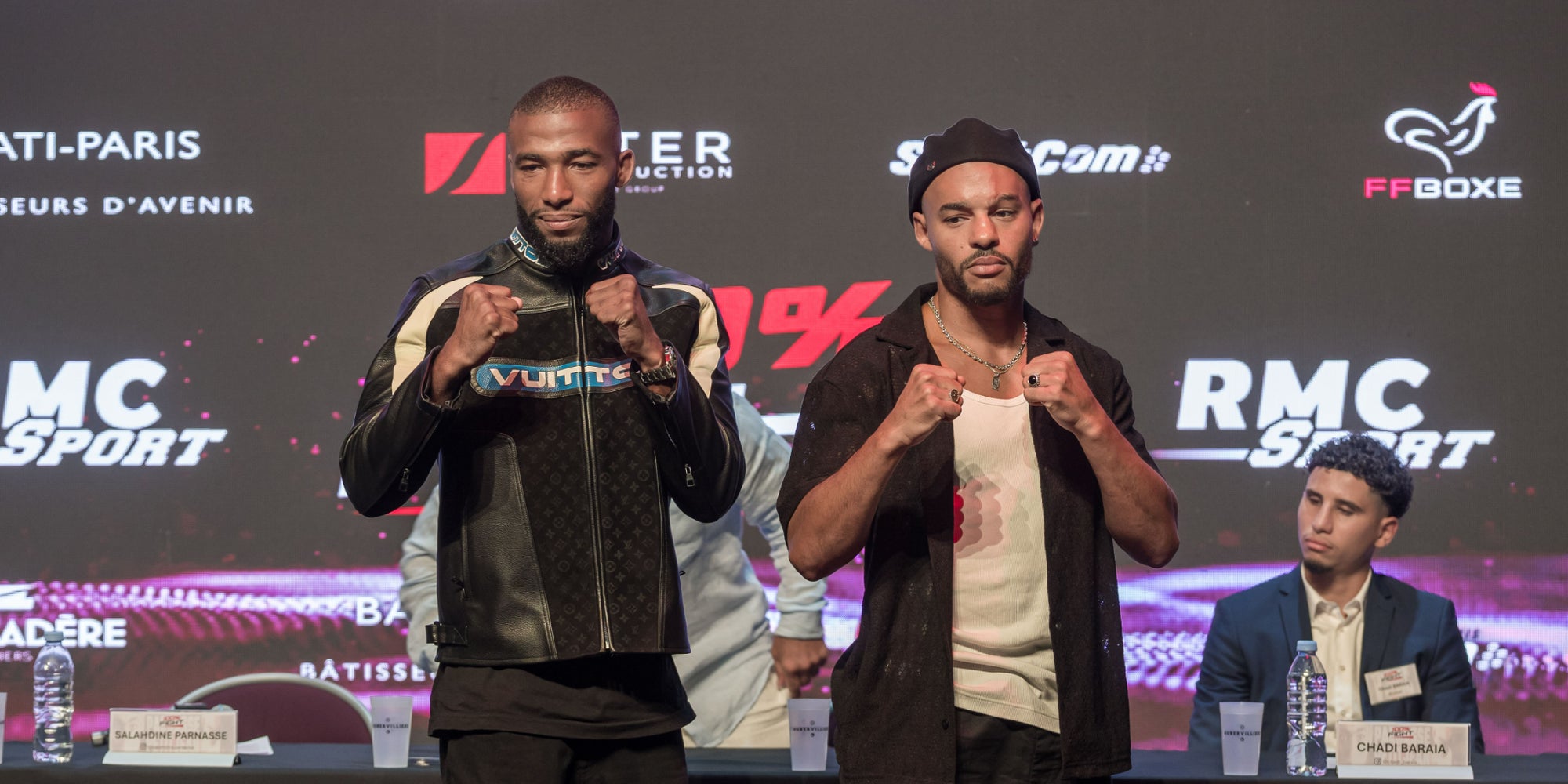 Salahdine Parnasse et Franck Petitjean lors de la conférence de presse, le 11 septembre à L'Embarcadère (Aubervilliers).