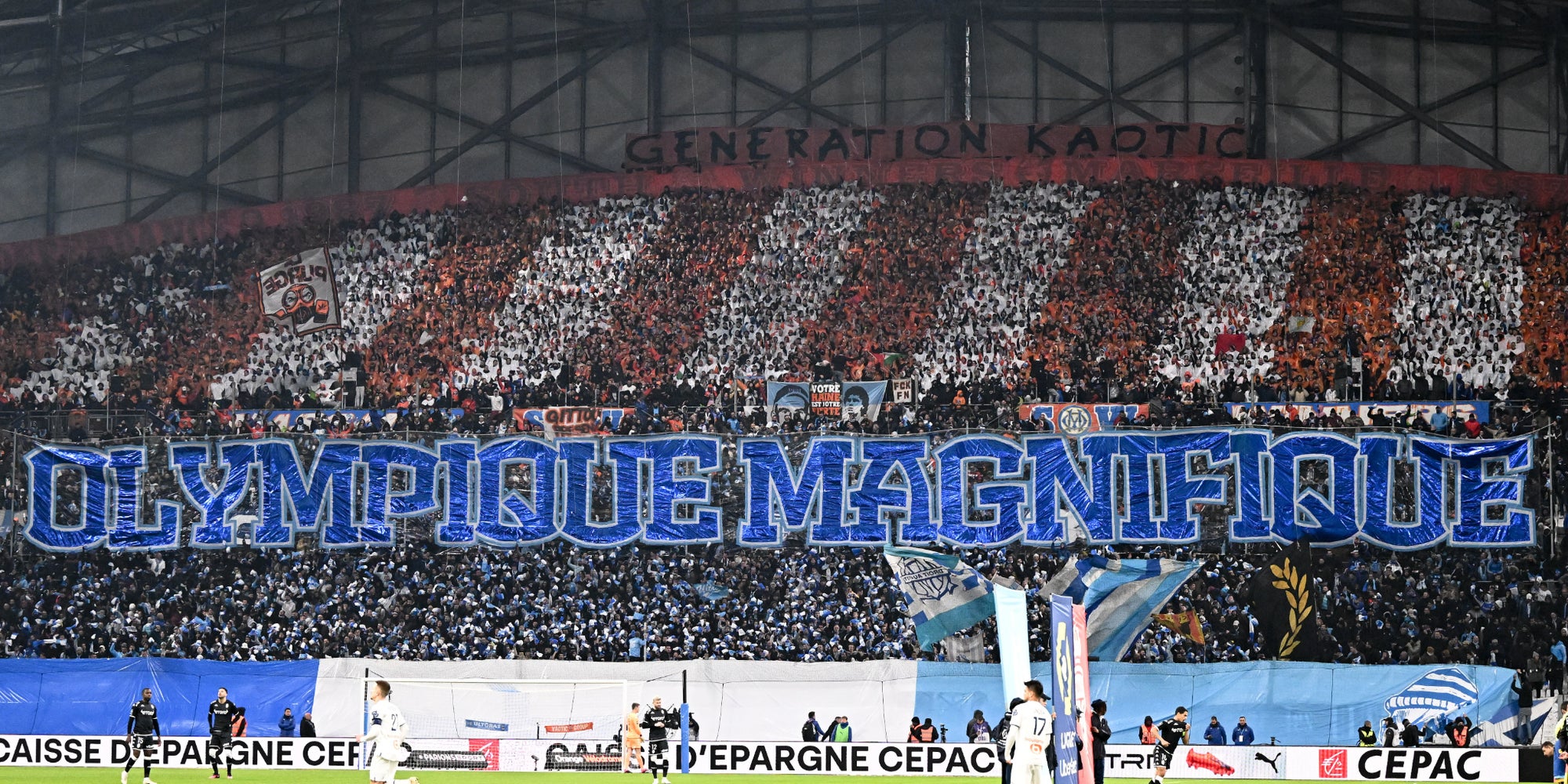La tribune de l'Olympique de Marseille, lors du match OM - AS Monaco à l'Orange Vélodrome, le 28 janvier 2023.