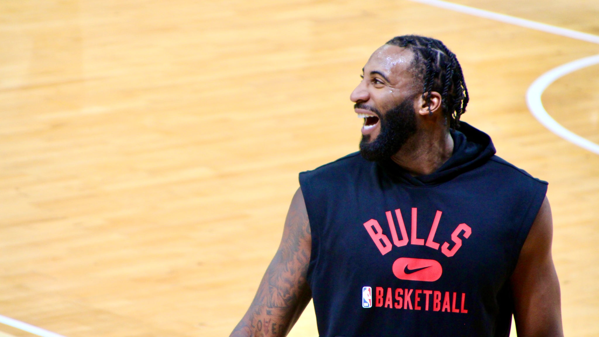 Andre Drummond, deux fois All-Star, à l'entraînement des Chicago Bulls au Palais des Sports Marcel-Cerdan de Levallois, ce mercredi 18 janvier 2023.