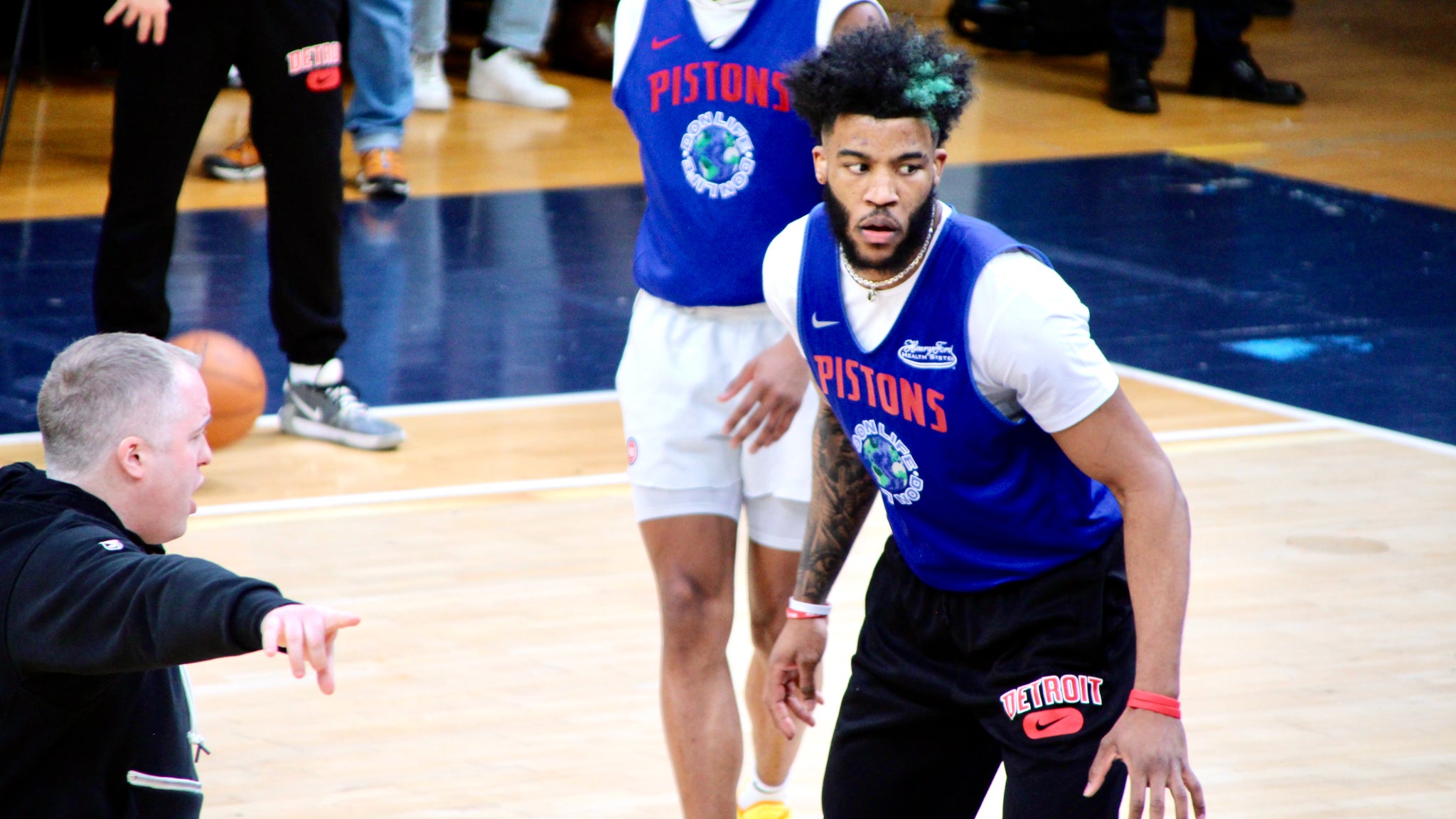 Saddiq Bey à l'entraînement des Detroit Pistons, au Palais des Sports Marcel-Cerdan de Levallois, ce mercredi 18 janvier 2023.