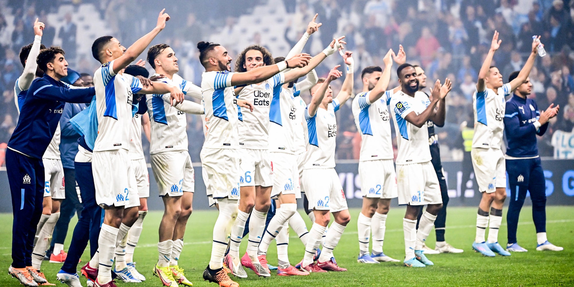 L'OM lors d'un match de Ligue 1 face à Nantes, au Vélodrome à Marseille, le 20 avril 2022.