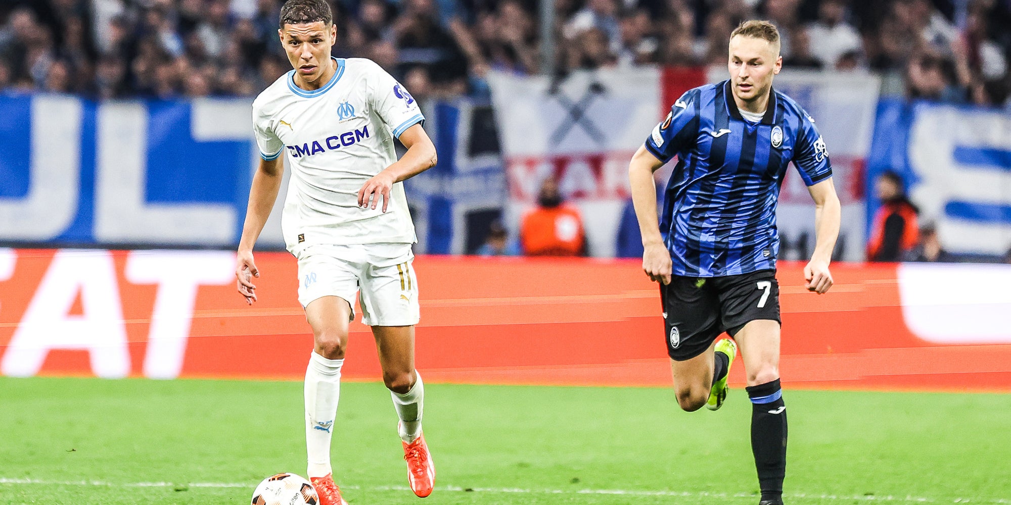 Amine Harit lors de la demi-finale aller de Ligue Europa entre l'OM et l'Atalanta, le 2 mai dernier au Vélodrome (Marseille).