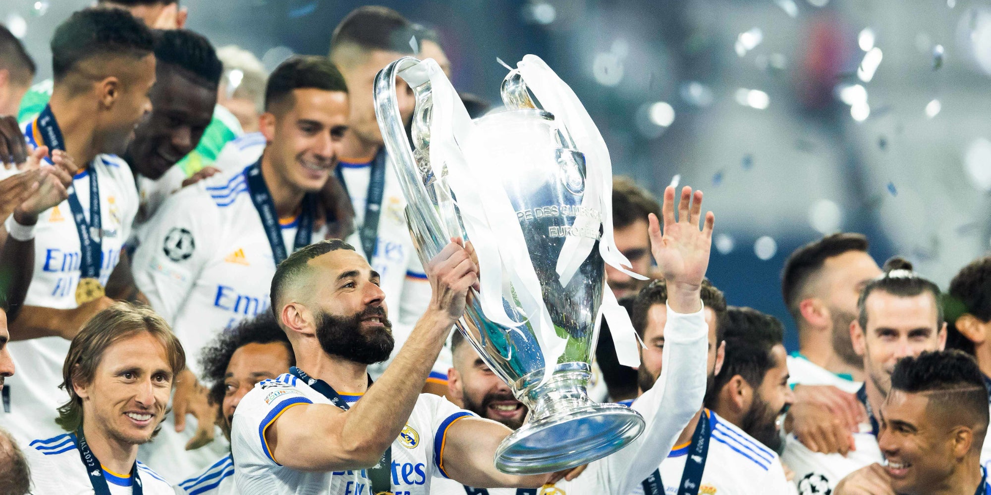 Les joueurs du Real Madrid après leur victoire en Ligue des Champions, le 28 mai 2022 au Stade de France, Saint-Denis