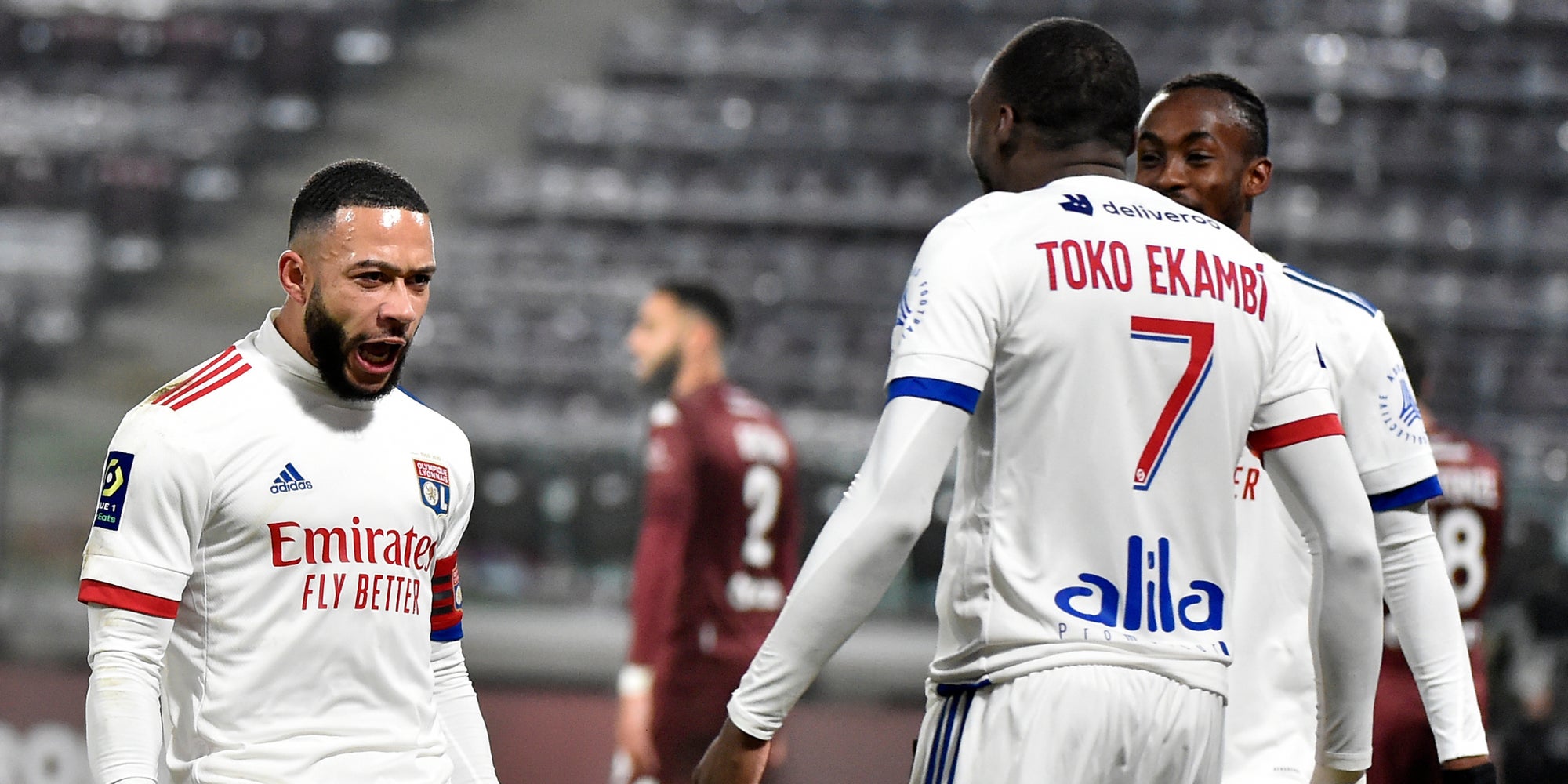 Les joueurs de l'OL lors de la victoire en Ligue 1 à Metz, le 6 décembre 2020