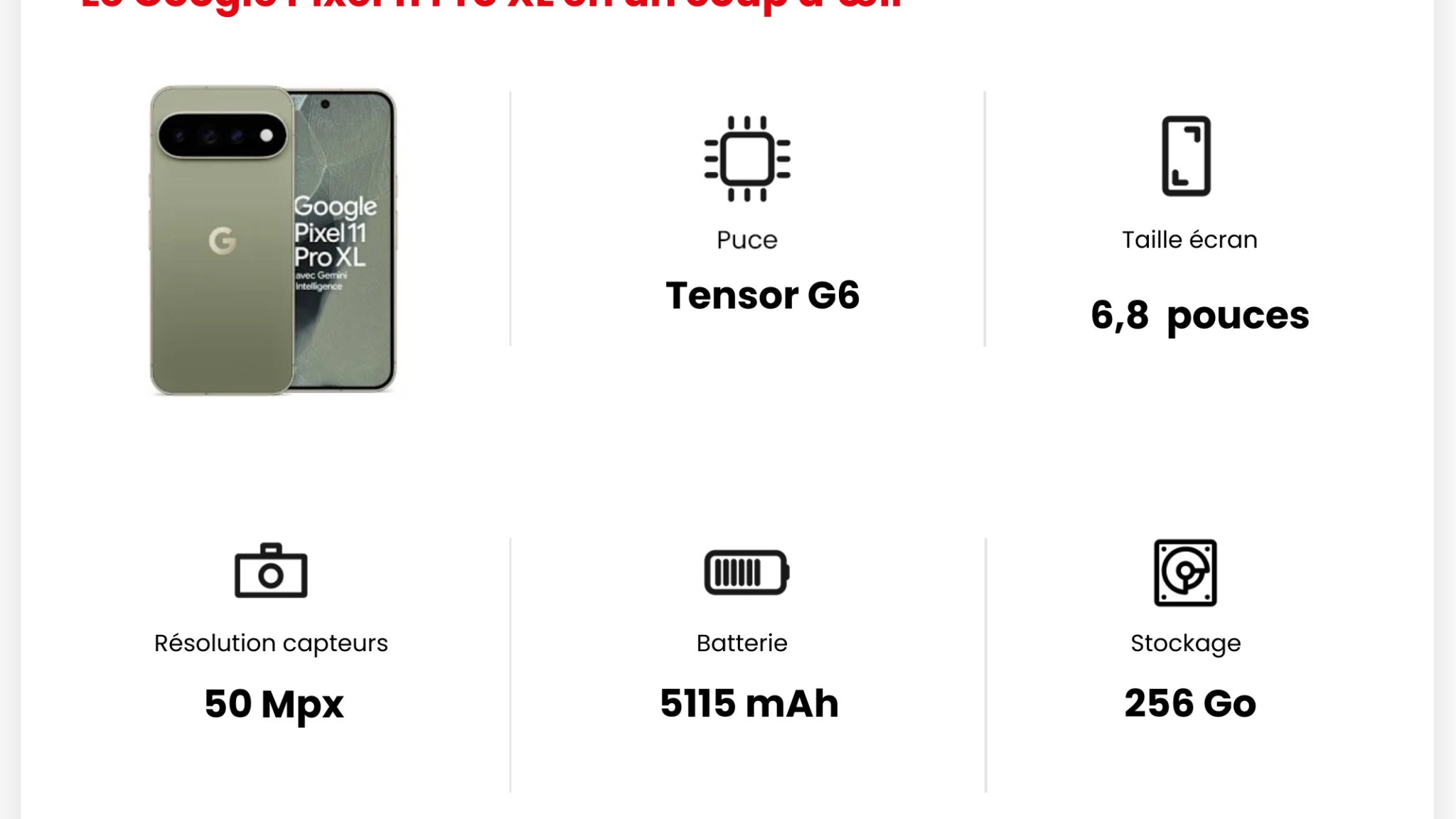 Les principales caractéristiques du Pixel 11 Pro XL