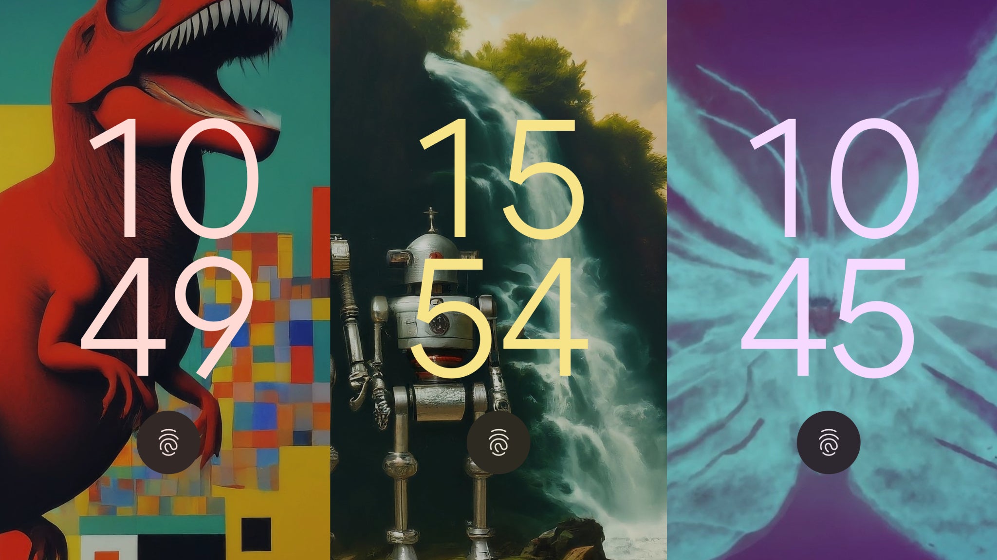 A l'image d'un Midjourney, le Pixel 8a permet de créer vos propres fonds d'écran, un T-Rex façon Mondrian par exemple.