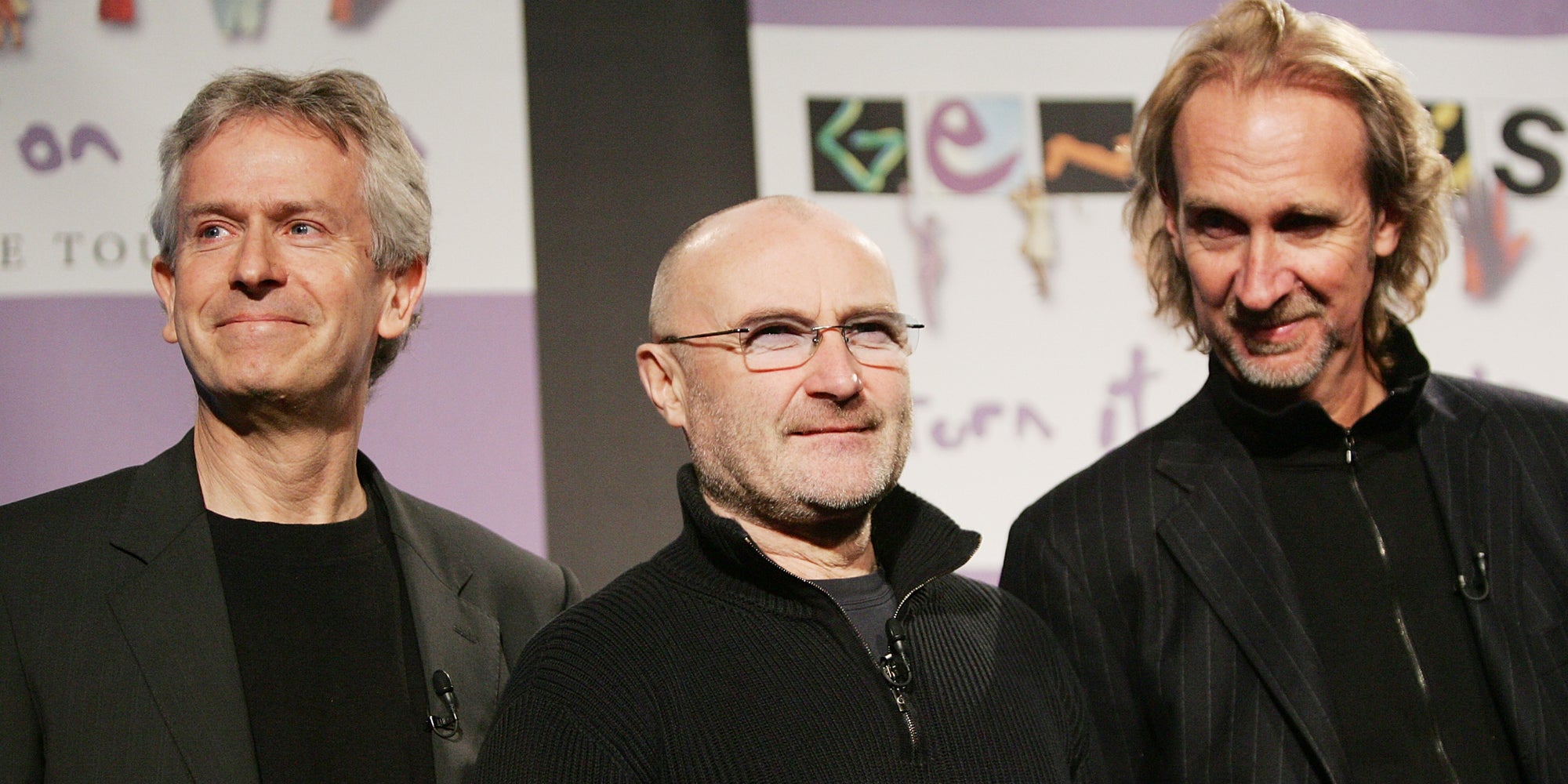 Tony Banks, Phil Collins et Mike Rutherford lorsqu'ils annonçaient les dates américaines de la tournée "Turn It On Again", à New York, le 7 mars 2007.