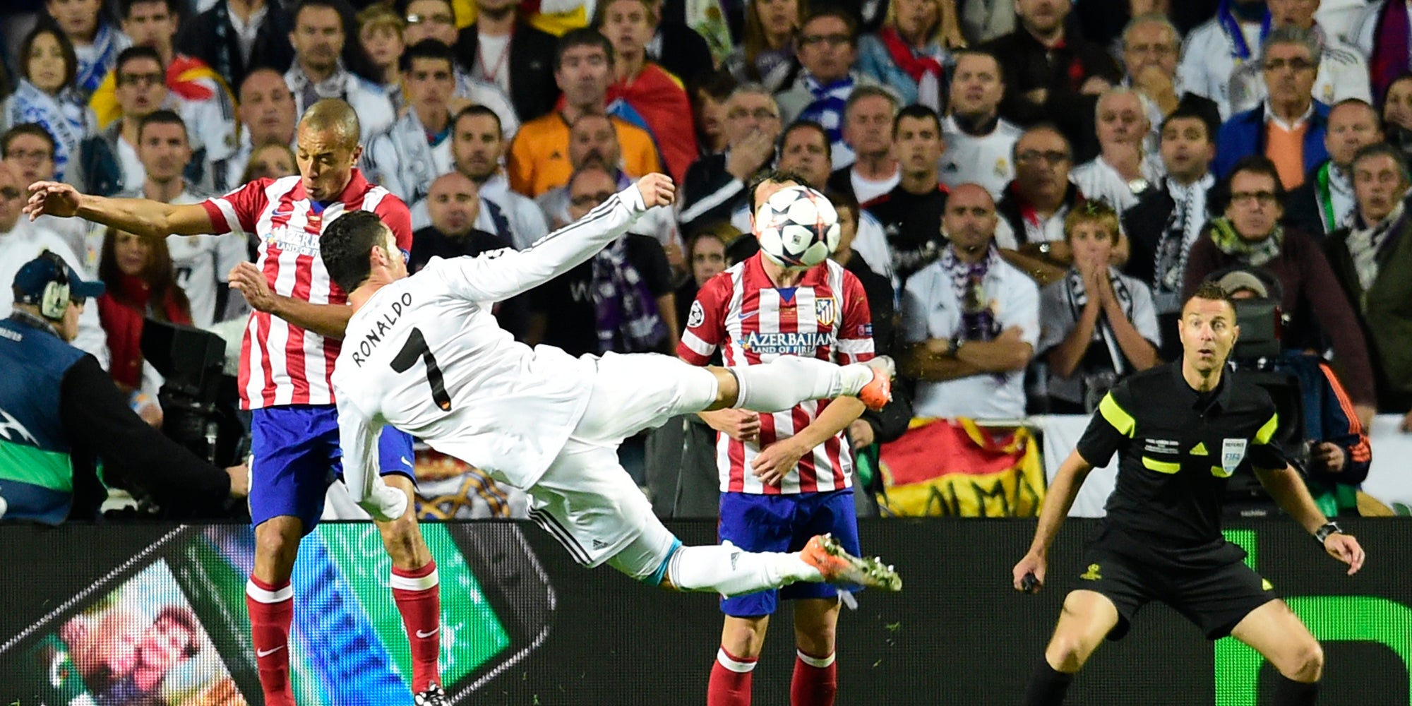 Cristiano Ronaldo en action durant la finale de Ligue des Champions entre le Real et l'Atlético, le 24 mai 2014 à Lisbonne