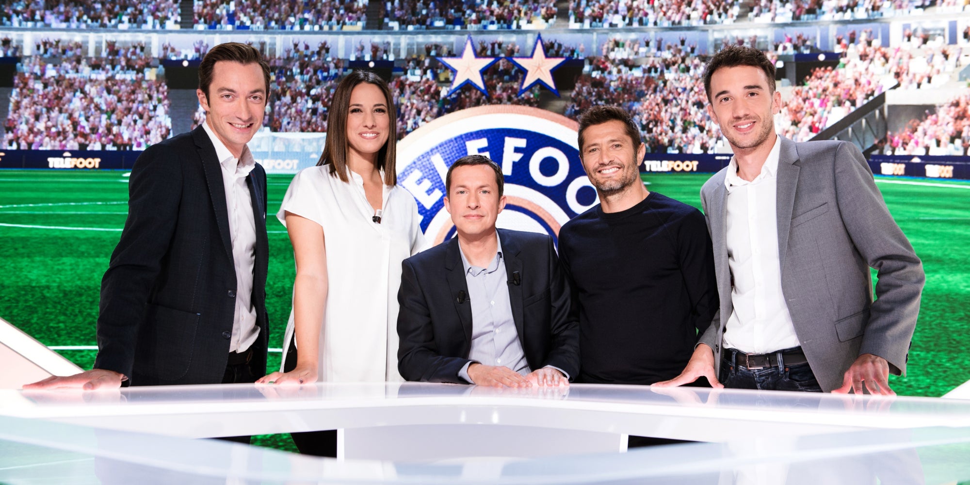 Grégoire Margotton et son équipe de consultants de Téléfoot, diffusé depuis plus de 40 ans sur TF1.