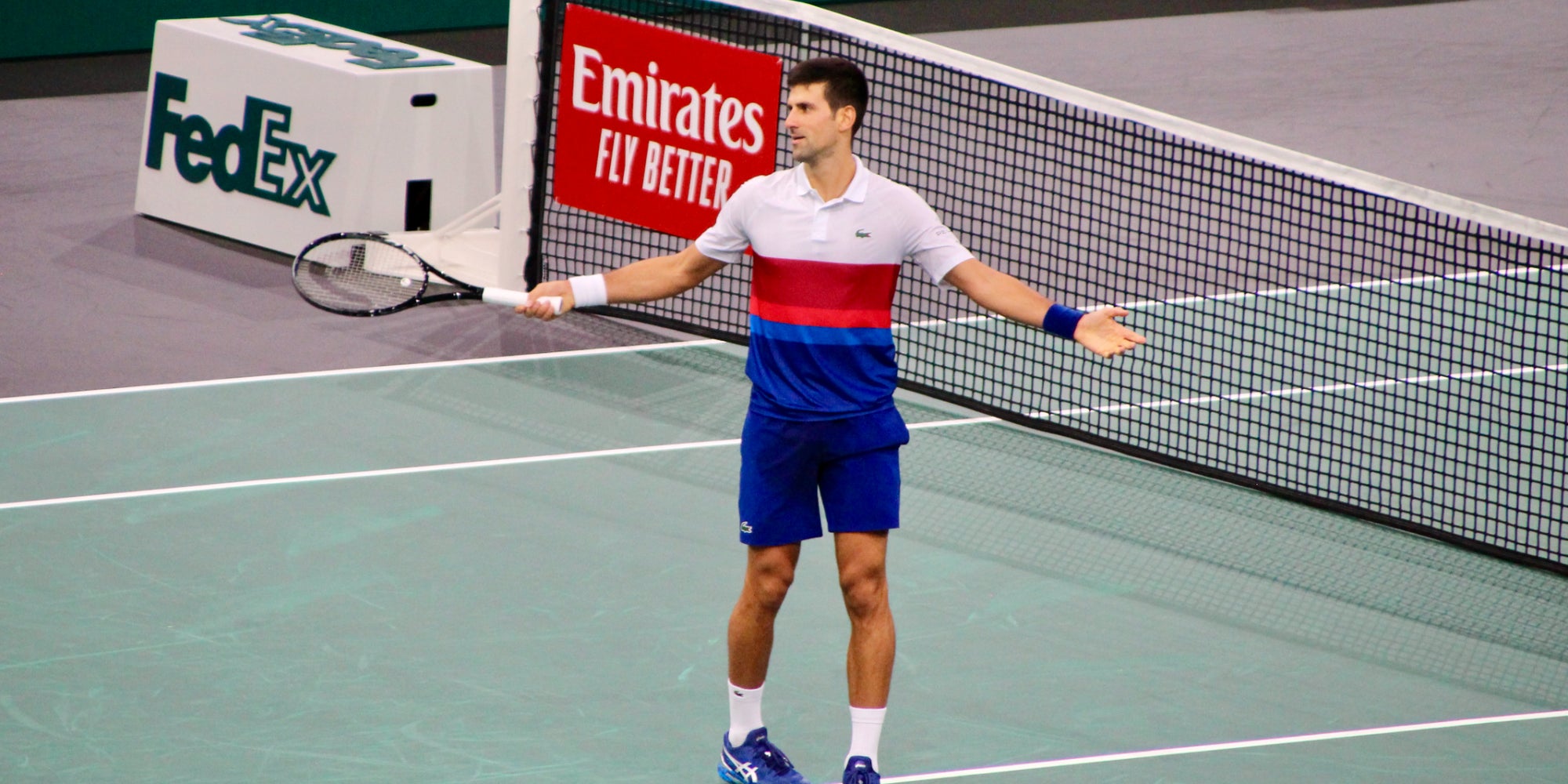 Novak Djokovic, lors des demi-finales du Rolex Paris Masters, à l'Accor Arena (Bercy), le 6 novembre 2021.