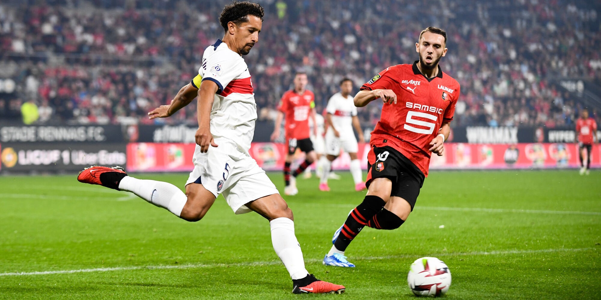 Le capitaine parisien Marquinhos lors du match entre le Stade Rennais et le PSG, le 8 octobre dernier au Roazhon Park de Rennes.