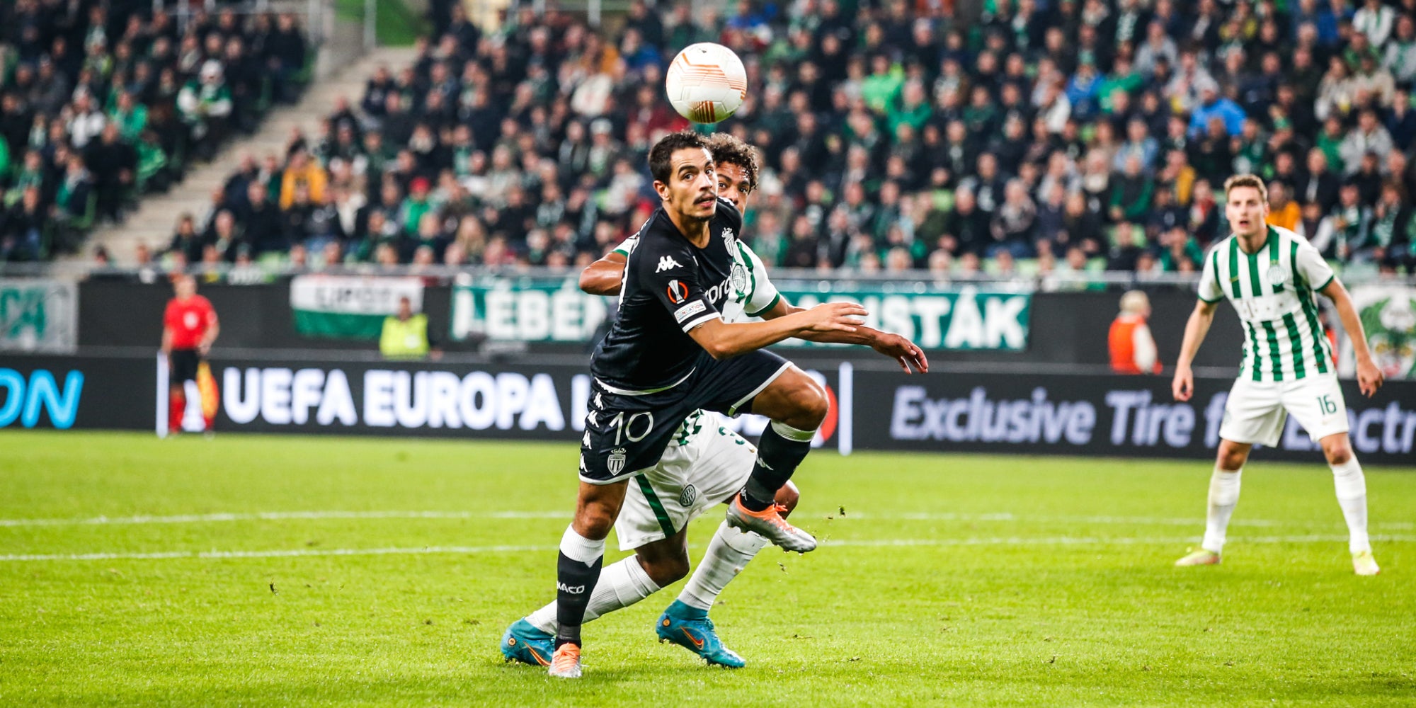 Ben Yedder lors du match de Ligue Europa Ferencvaros - Monaco, à la Groupama Arena de Budapest, en Hongrie, le 21 octobre 2022.
