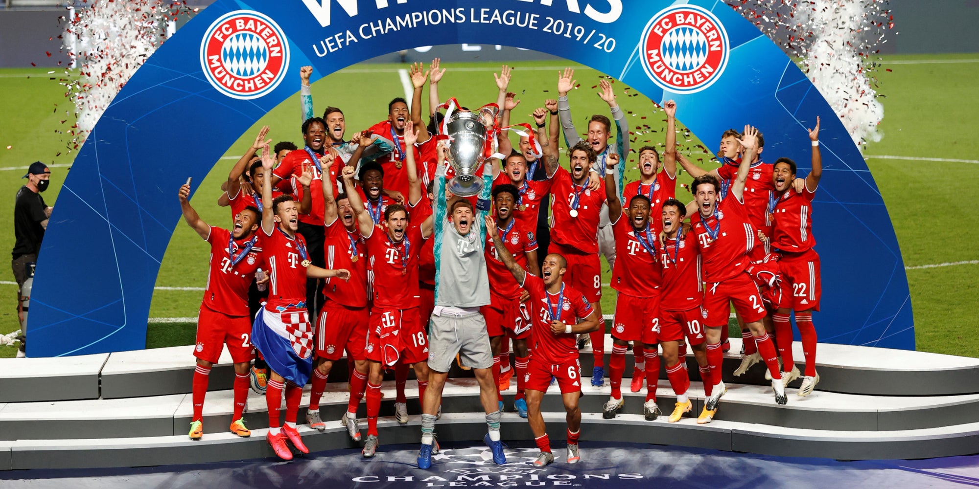 Le Bayern Munich, vainqueur de la Ligue des Champions après sa victoire sur le PSG à Lisbonne, le 23 août 2020.