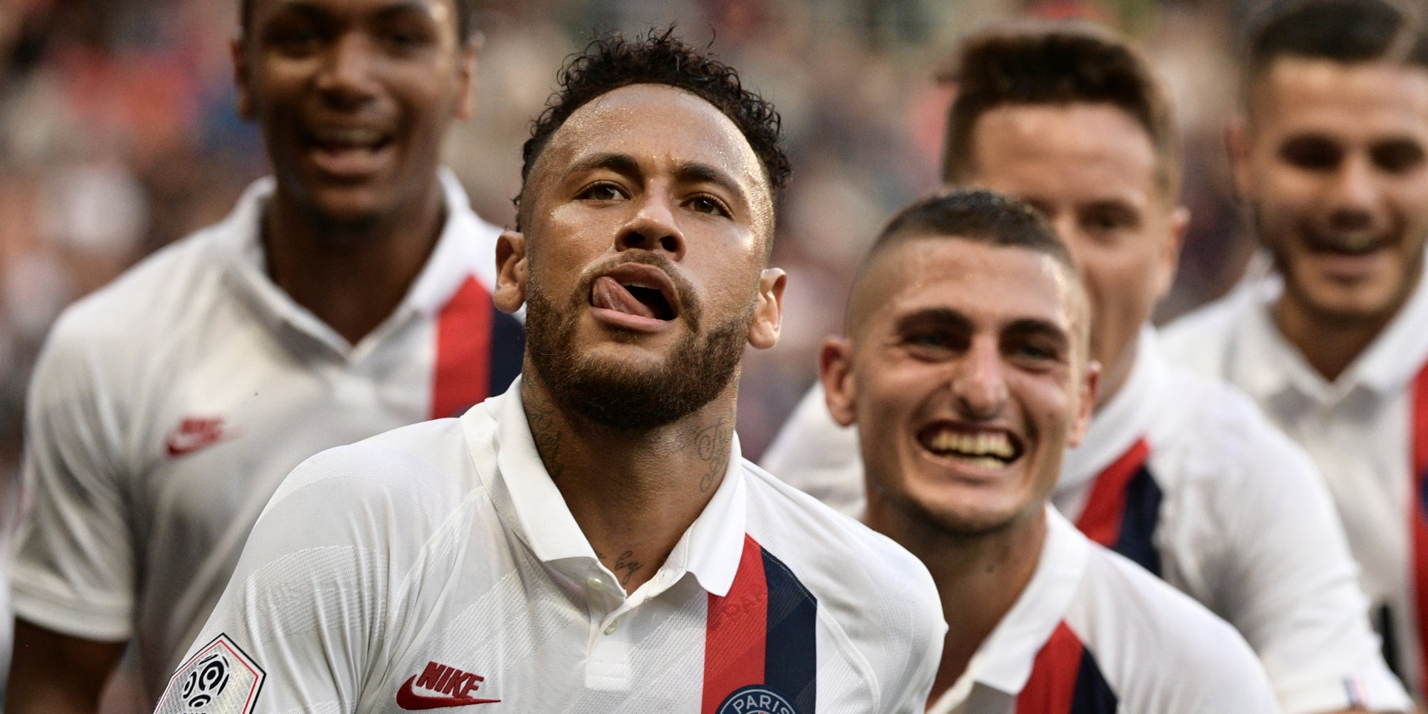 Neymar après son but face à Strasbourg lors de la victoire du PSG au Parc des Princes le 14 septembre 2019