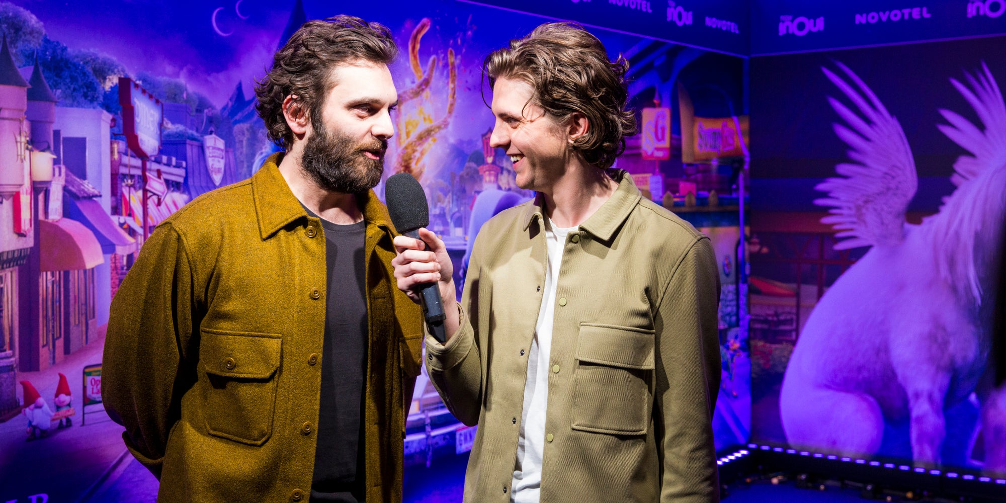 Pio Marmaï et Thomas Solivérès, les voix françaises de Barley et Ian, à l'avant-première de "En Avant" à l'UGC Normandie, à Paris, le 26 février 2019.