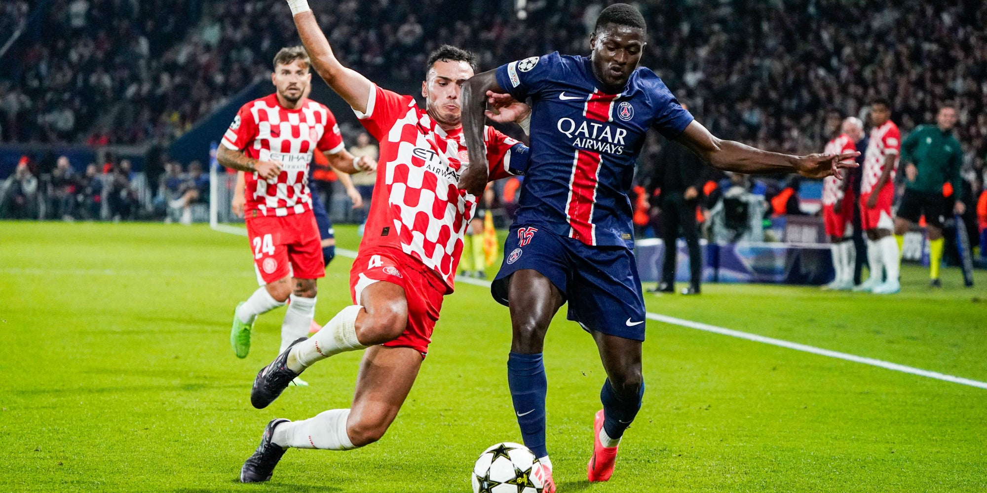 Nuno Mendes lors du match de Ligue des Champions entre le PSG et Girona, le 18 septembre 2024 au Parc des Princes.