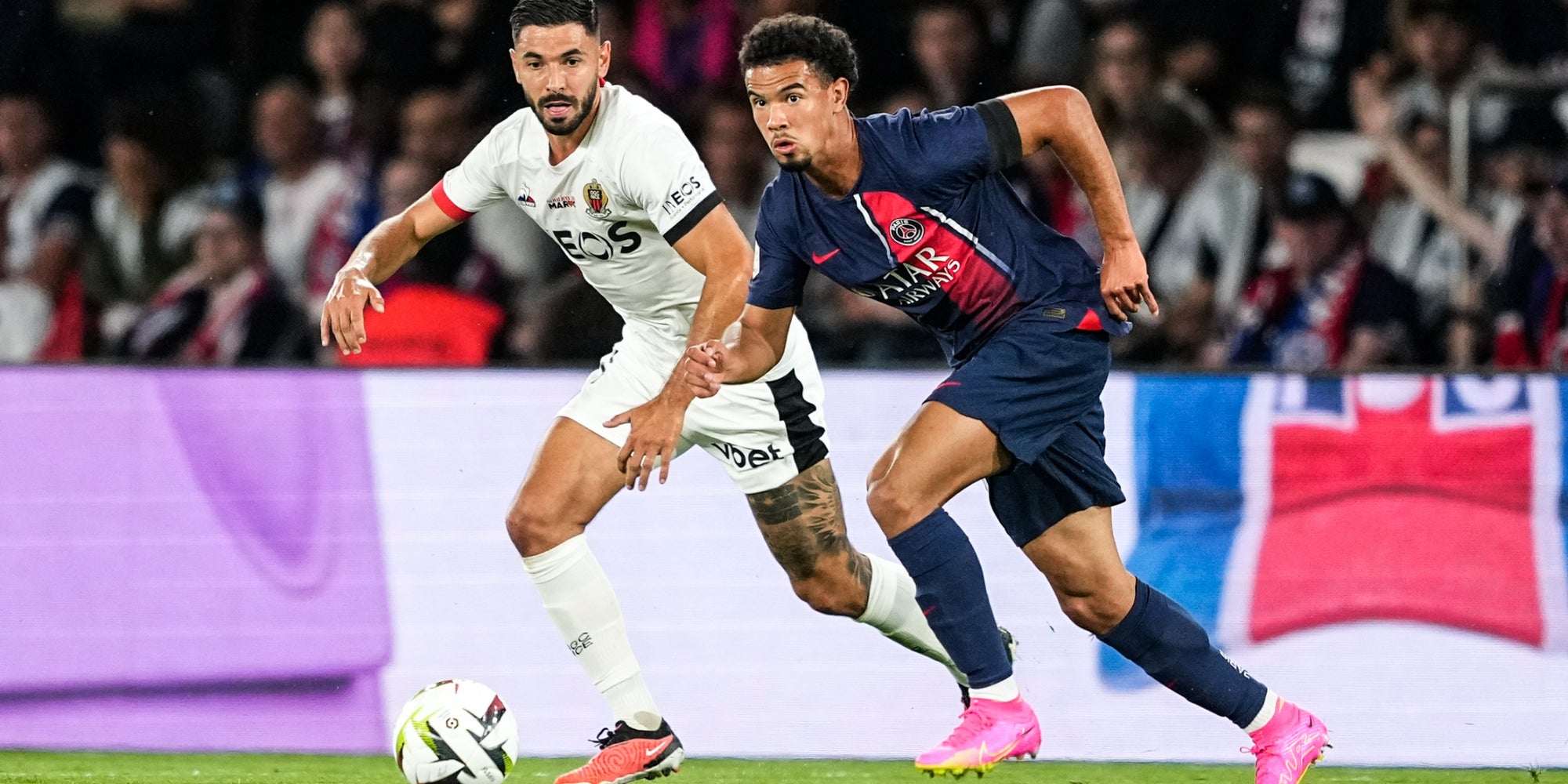 Warren Zaire-Emery lors de PSG-Nice, à l'occasion de la 5e journée de Ligue 1, le 15 septembre 2023 au Parc des Princes (Paris).
