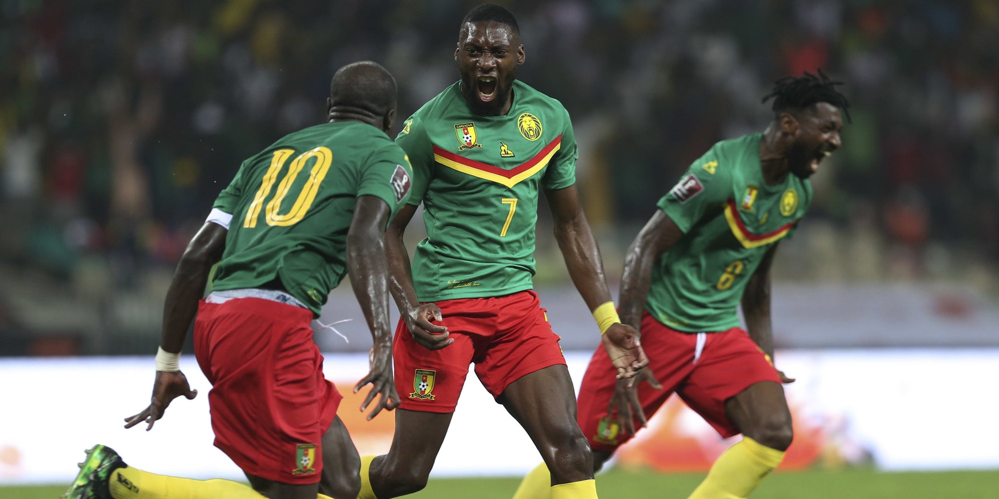 Les joueurs du Cameroun lors de leur match contre la Côte d'Ivoire, à l'Omnisports Stadium de Douala, le 16 novembre 2021
