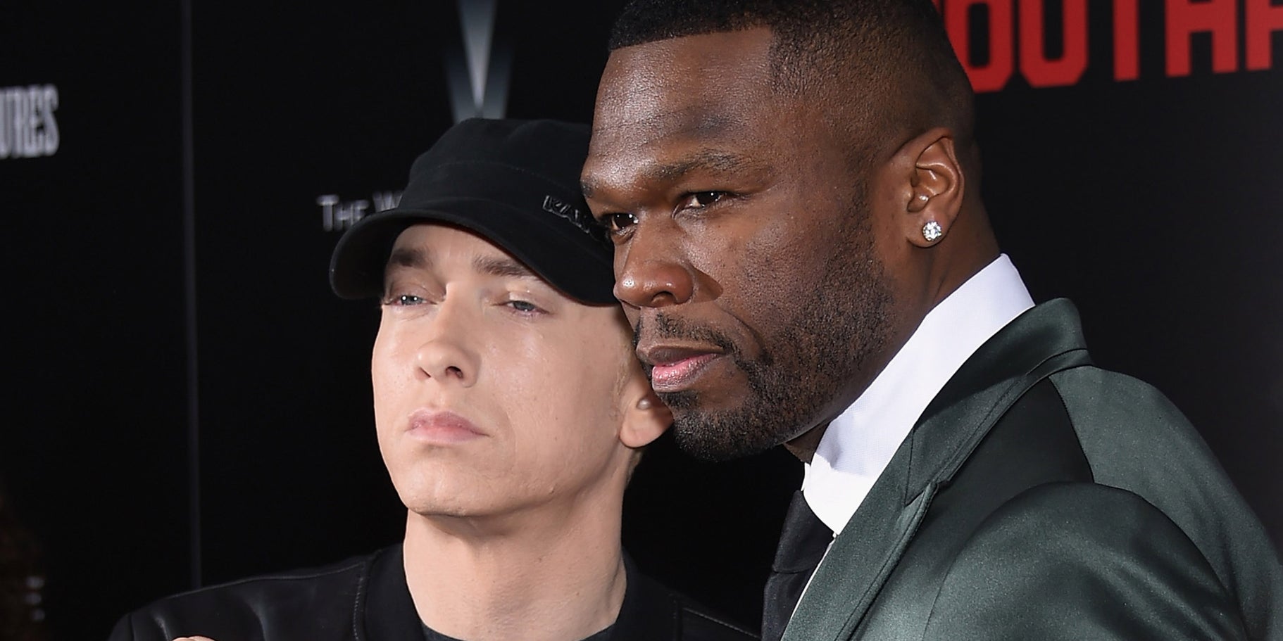 Eminem et 50 Cent à l'avant-première de "La Rage au ventre" à New York, le 20 juillet 2015.