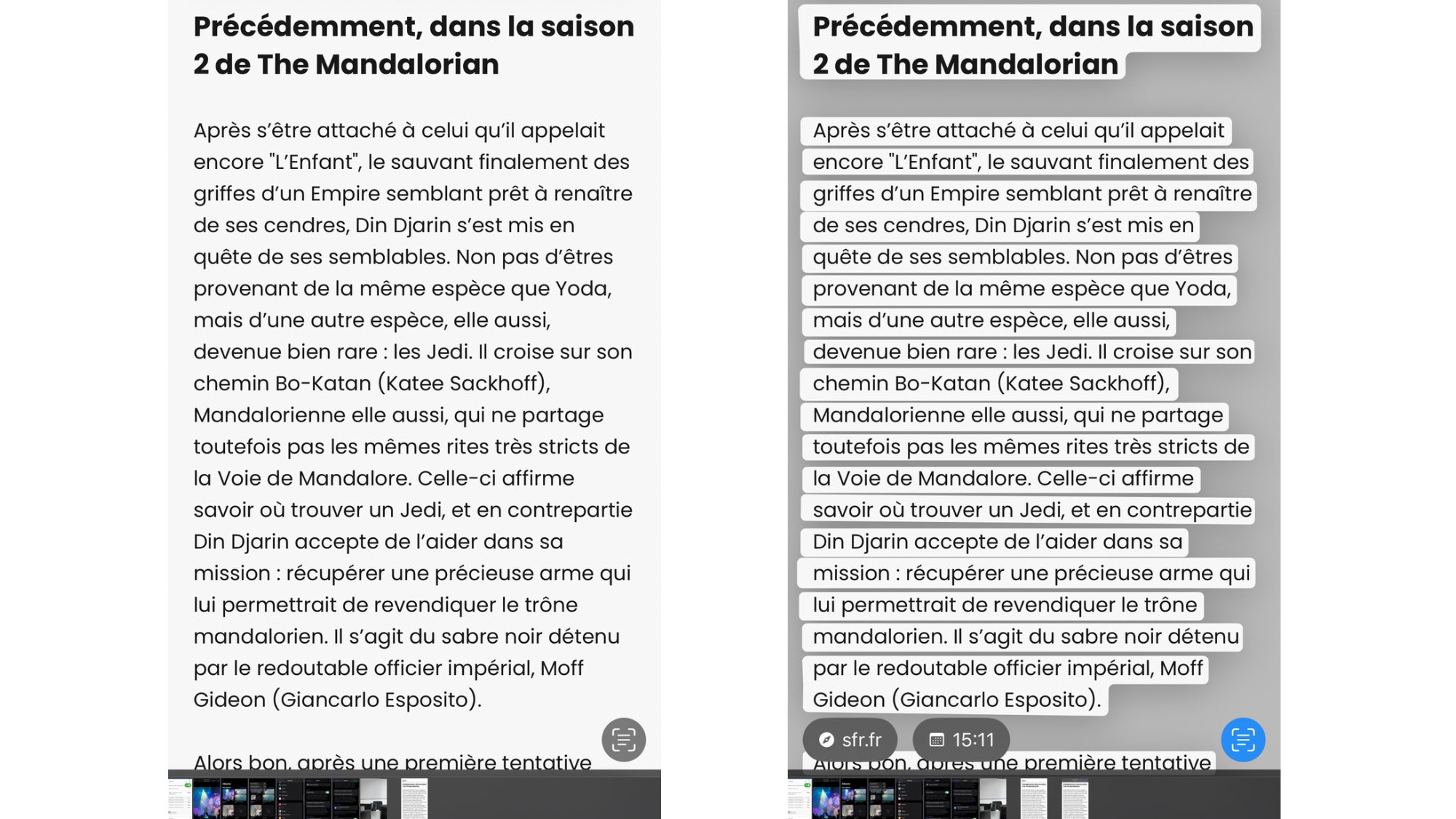 Deuxième possibilité pour copier-coller du texte à partir d'une photo 