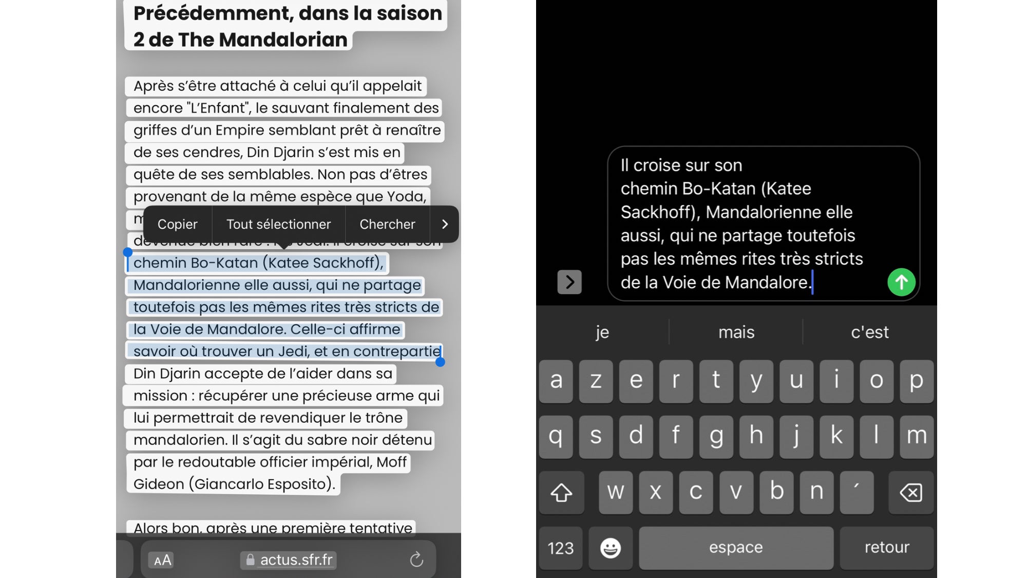 Dernière étape, sélectionnez la zone de texte pour le copier-coller à partir d'une photo