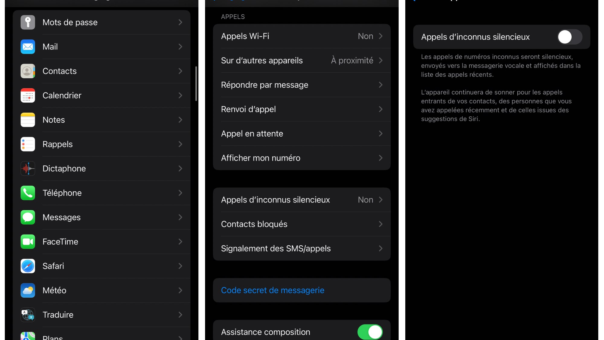 Découvrez en images la marche à suivre pour rendre les appels provenant de numéros inconnus silencieux sur votre iPhone
