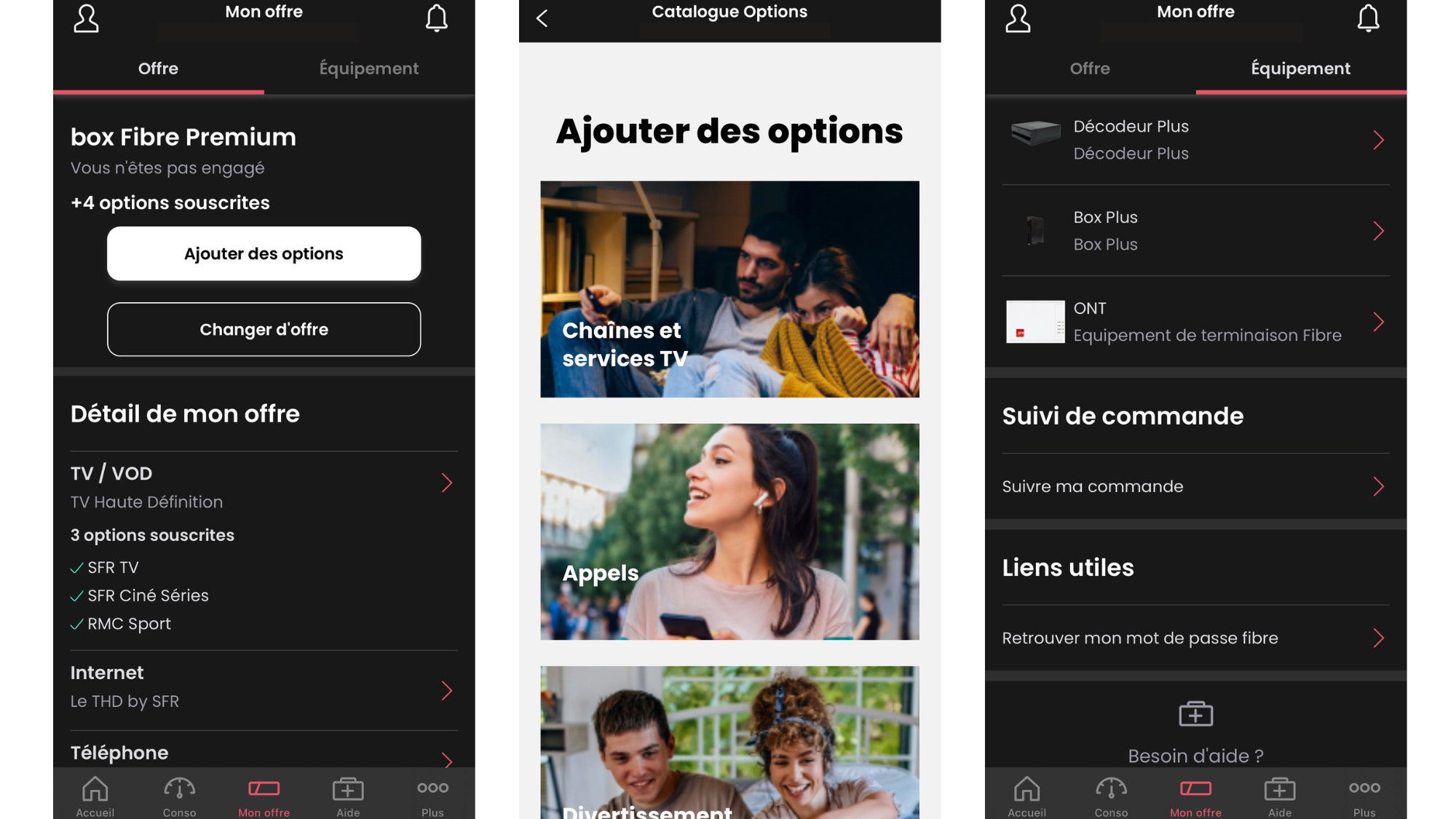 Interface de l'onglet "Mon offre" de l'application SFR & Moi