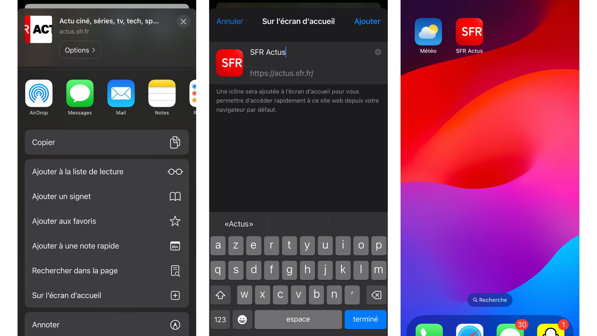 Voici les dernières étapes pour ajouter un raccourci web à votre écran d'accueil