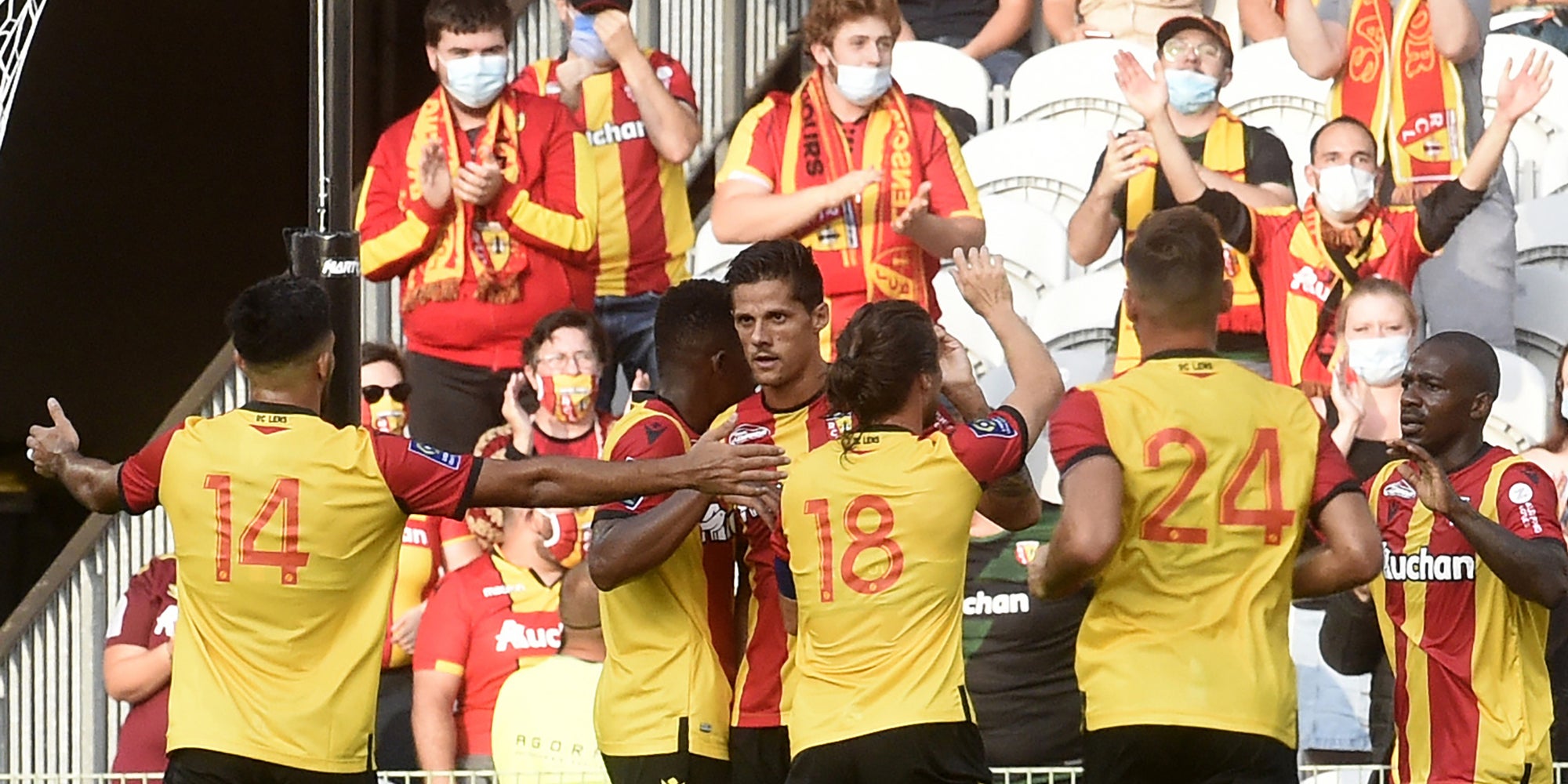 Les joueurs du RC Lens lors du match amical contre Dijon, le 15 août 2020 au stade Bollaert, Lens