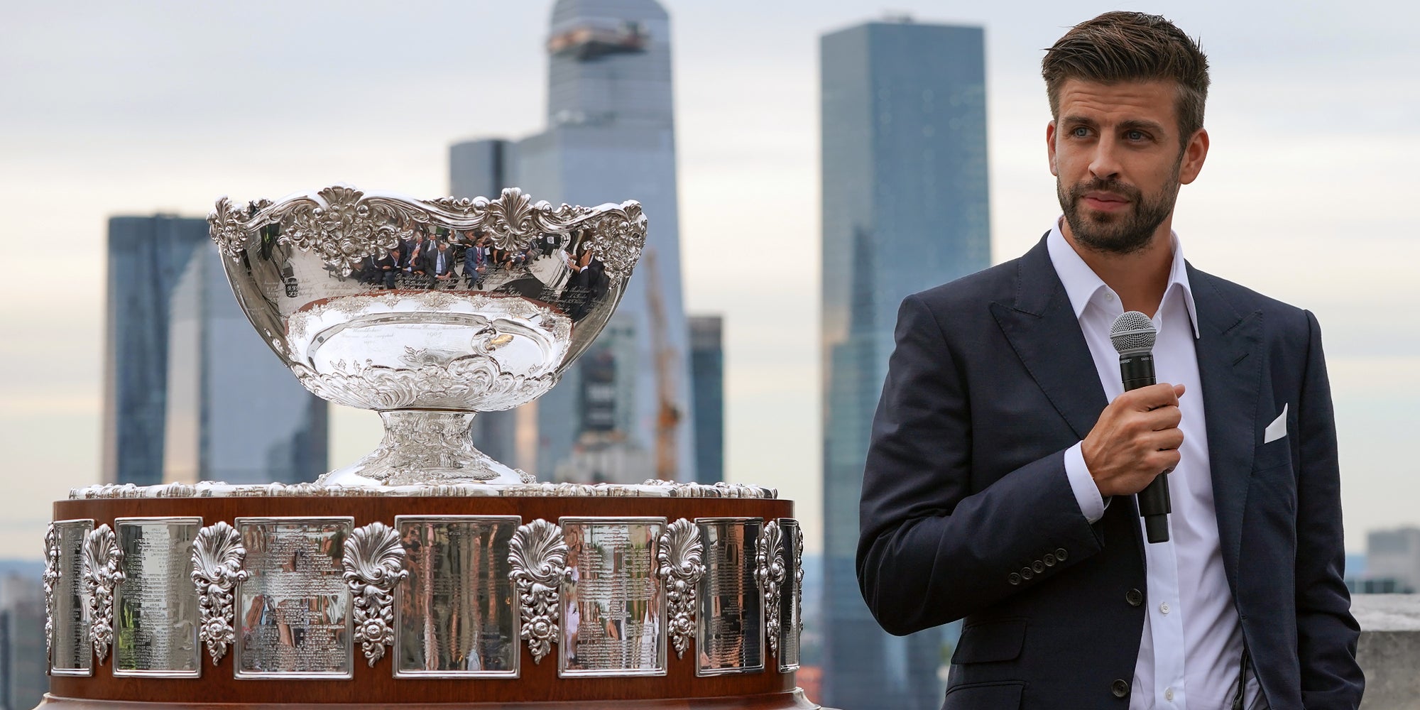 Gerard Piqué présente la Coupe Davis 2019, à New York, le 5 septembre 2019.