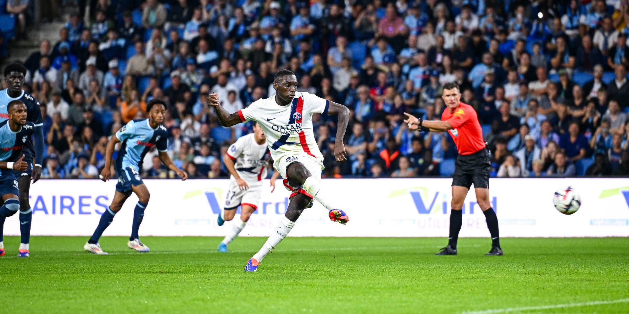 Randal Kolo Muani lors du match de Ligue 1 entre Le Havre et le PSG, le 16 août 2024 au Stade Océane (Le Havre).