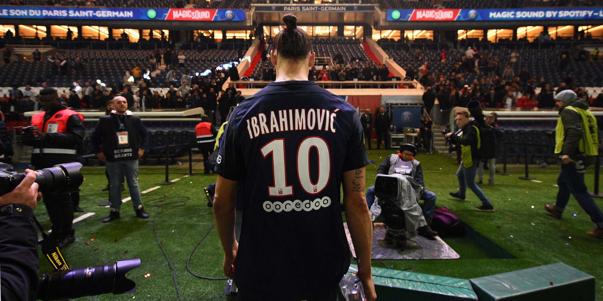 Zlatan après le match de Ligue 1 contre le FC Nantes, le 14 mai 2016 au Parc des Princes, Paris