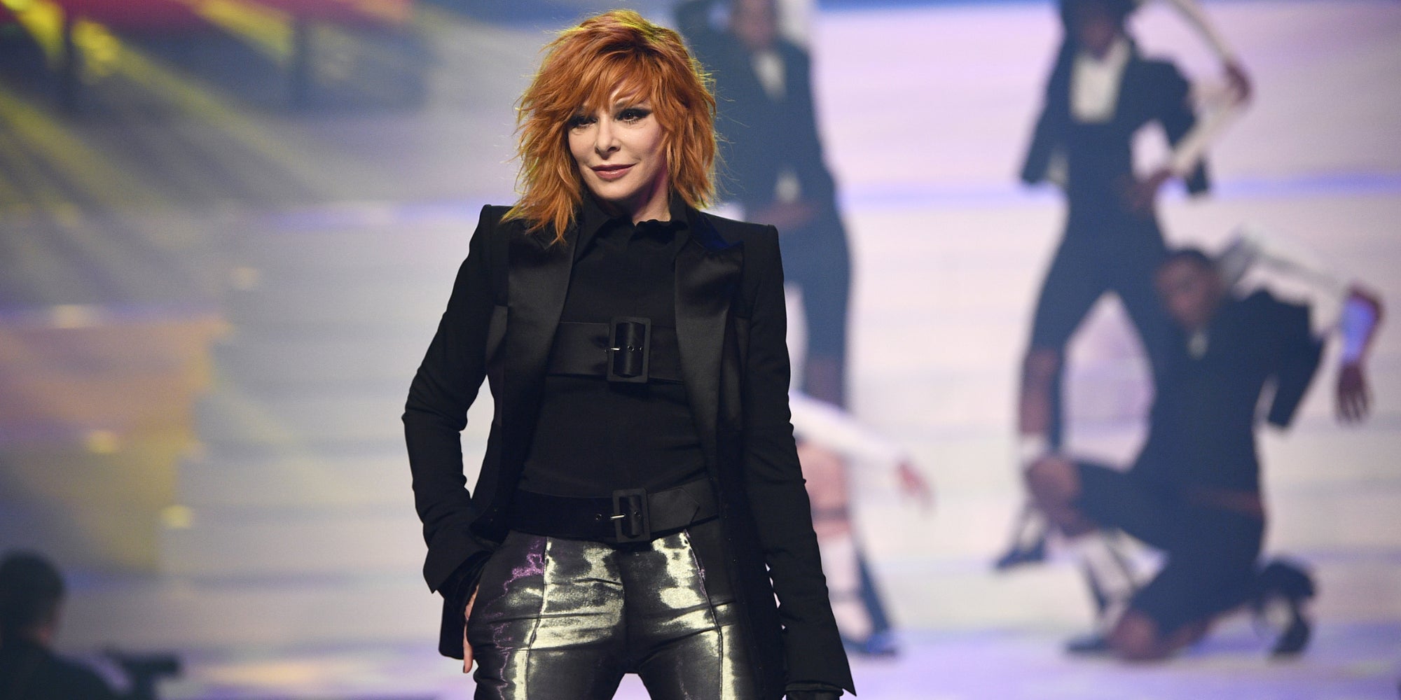 Mylène Farmer défile pour Jean Paul Gaultier à Paris, le 22 janvier 2020.
