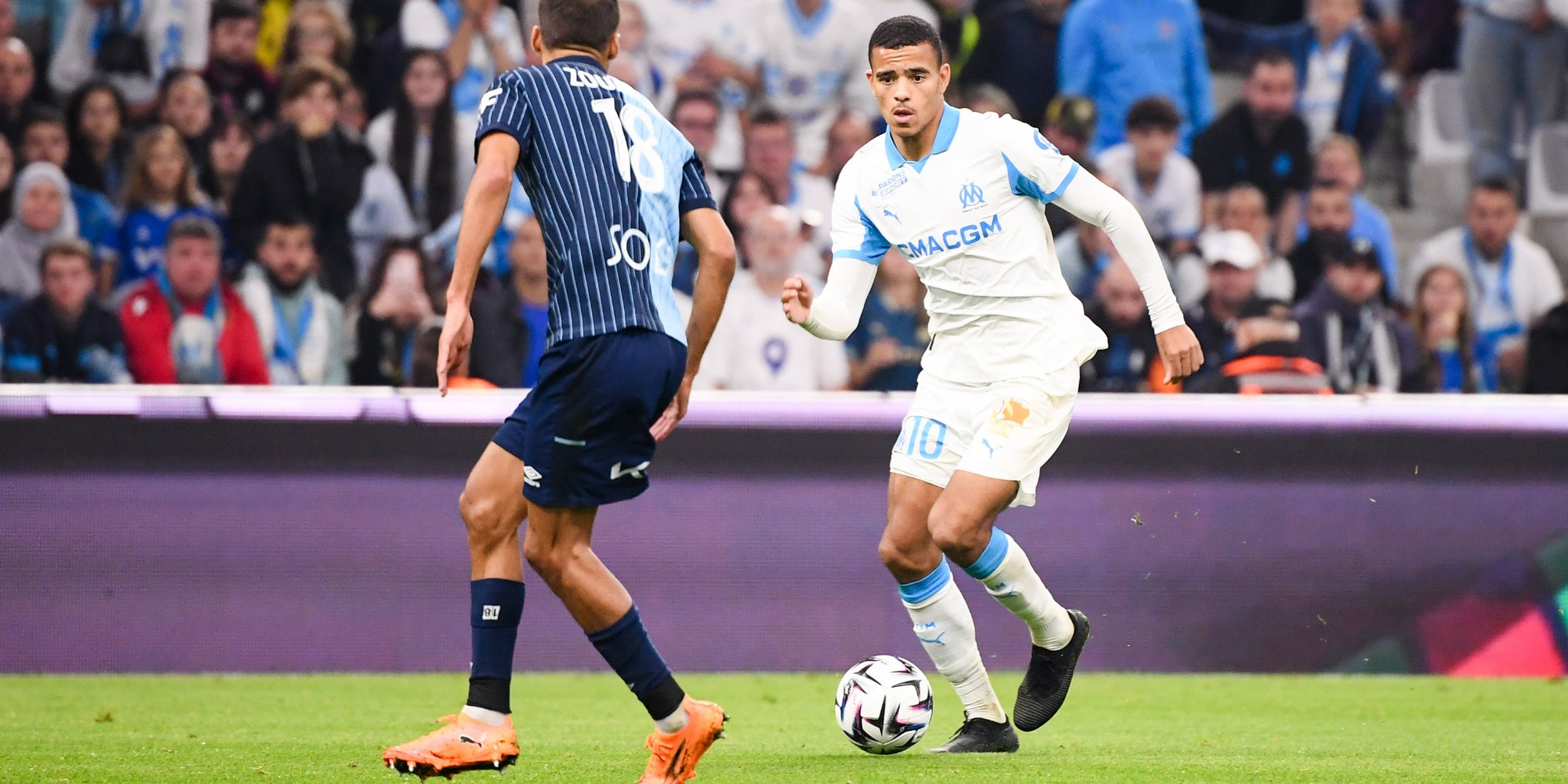 Mason Greenwood lors du match entre l’OM et Le Havre, le 18 octobre dernier au Stade Vélodrome (Marseille).