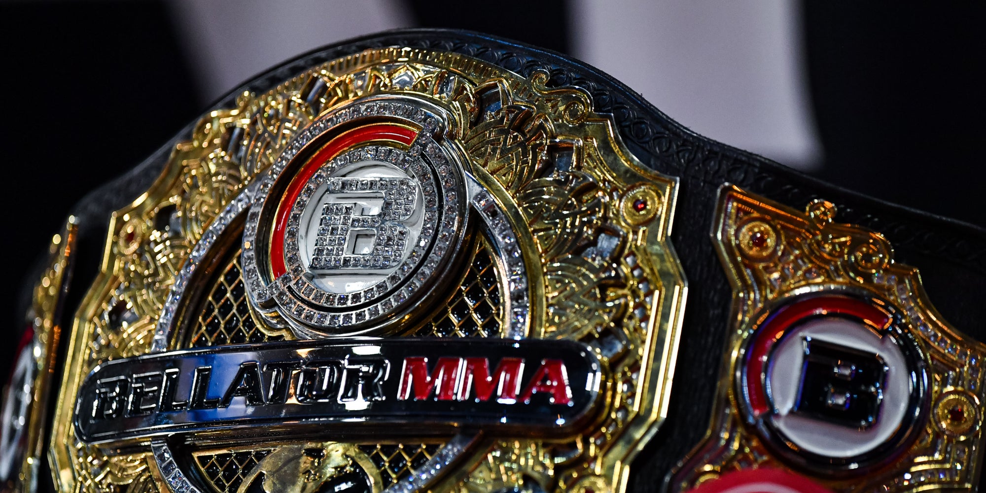 La ceinture du Bellator lors d’une conférence de presse, le 6 mai 2022 à Paris.