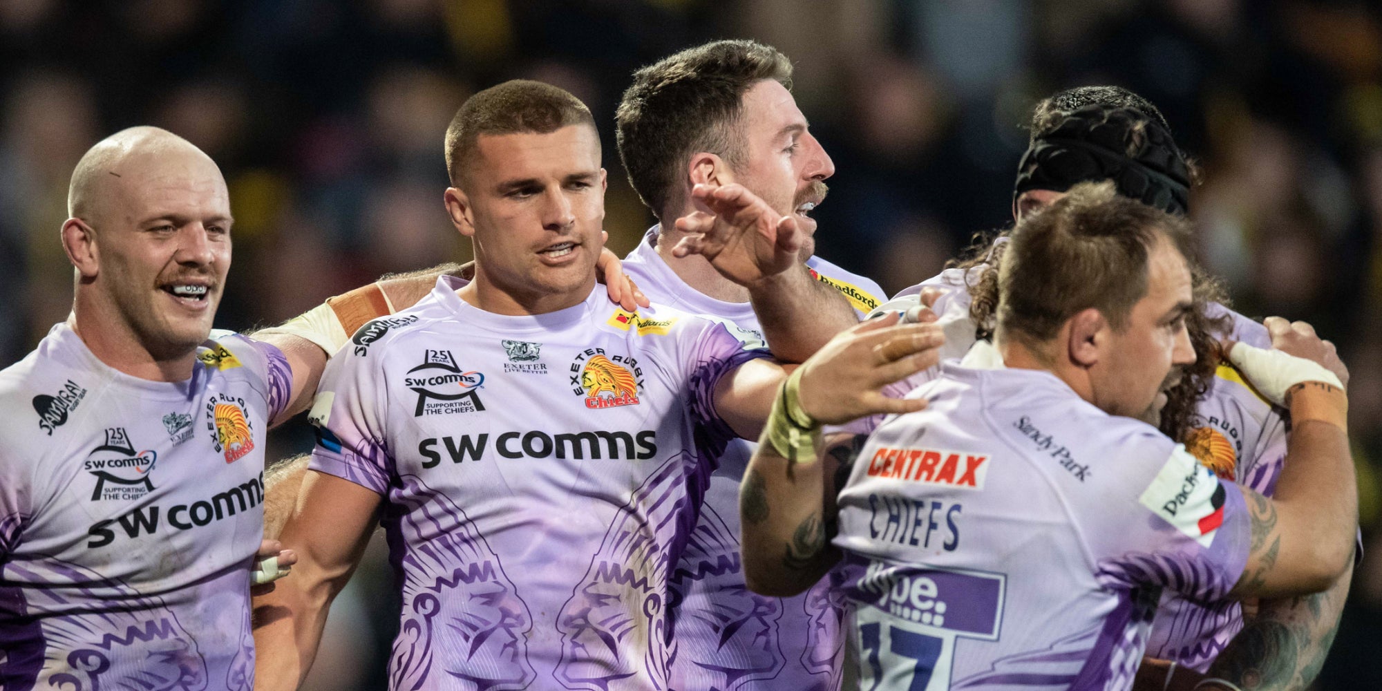 Les joueurs des Exeter Chiefs lors du match européen à La Rochelle, le 16 novembre 2019