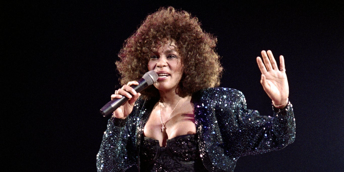 Whitney Houston, en concert au Palais Omnisports de Paris-Bercy, le 18 mai 1988.