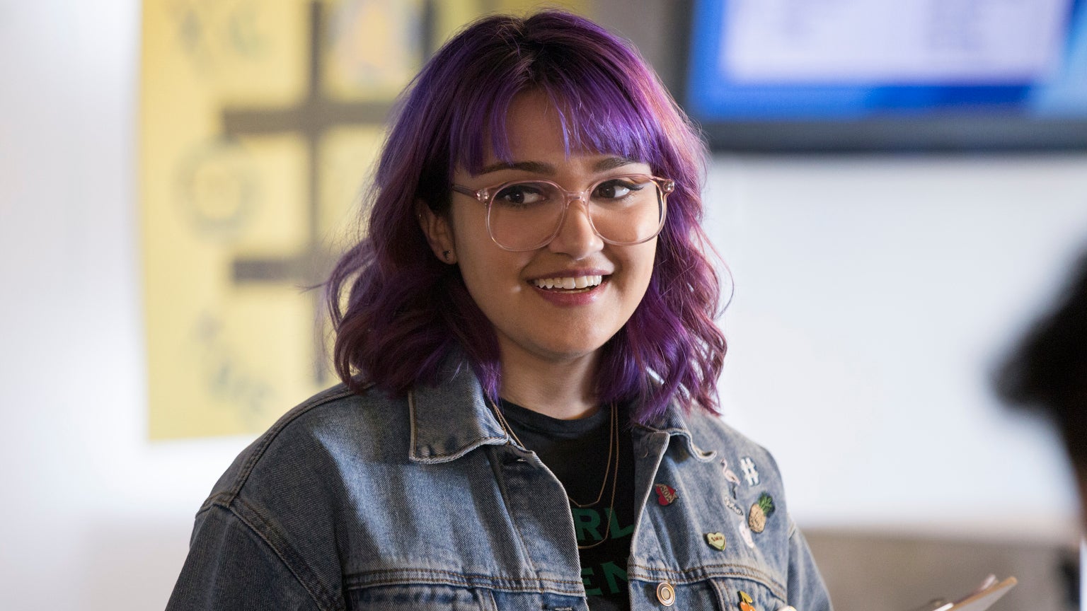 Gertrude Yorkes et ses magnifiques cheveux mauves dans Marvel's Runaways. Gertrude Yorkes et ses magnifiques cheveux mauves dans Marvel's Runaways.