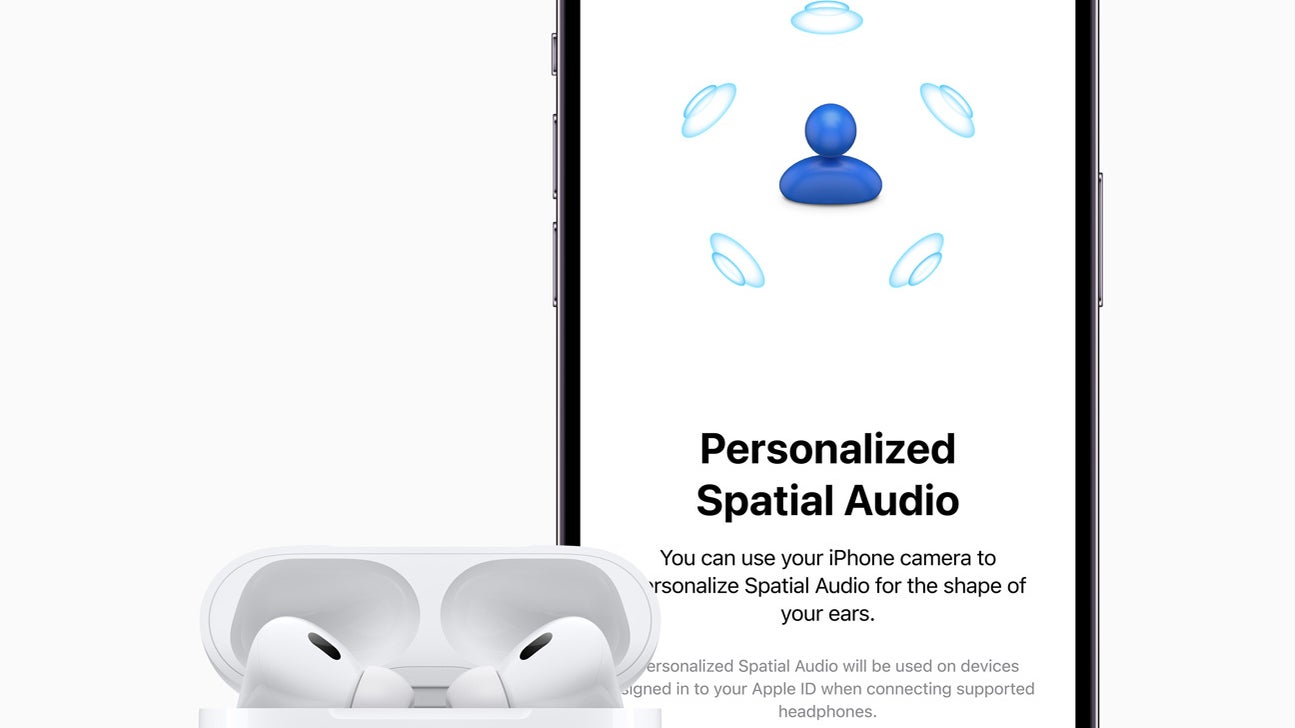 Prenez le profil de votre tête et de vos oreilles avec la caméra TrueDepth de l'iPhone pour bénéficier d'un Audio spatial personnalisé.