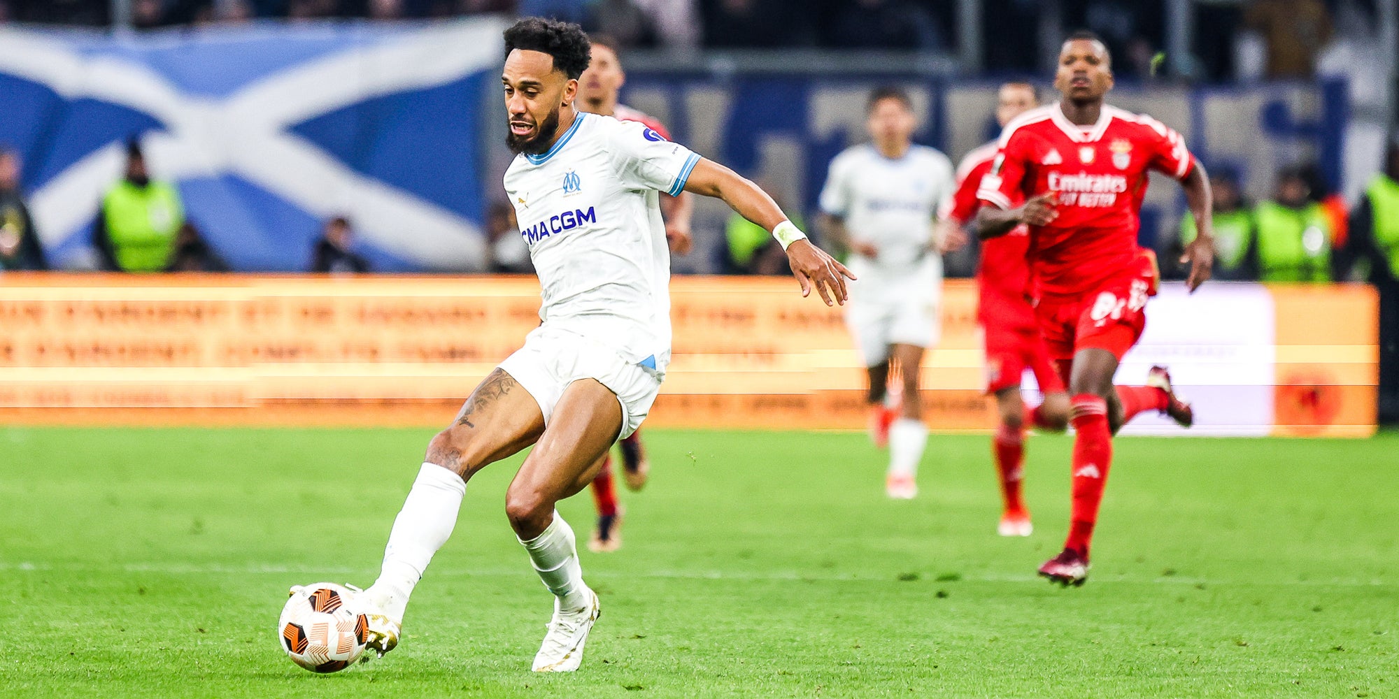 Pierre-Emerick Aubameyang lors du quart de finale retour entre l'OM et Benfica, le 18 avril dernier au stade Vélodrome (Marseille).