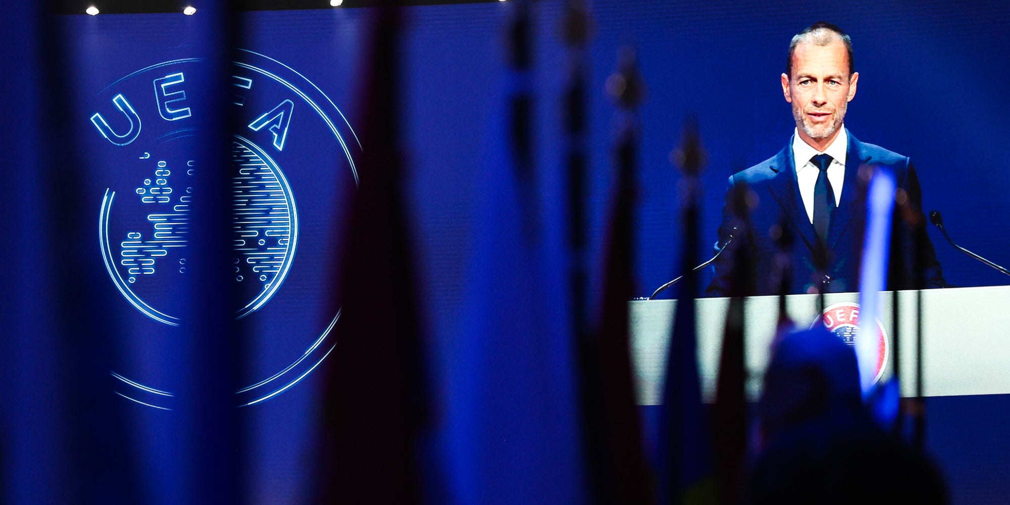 Le Président de l'UEFA Aleksander Cerefin lors du 46e congrès de l'UEFA à Vienne, le 11 mai 2022.
